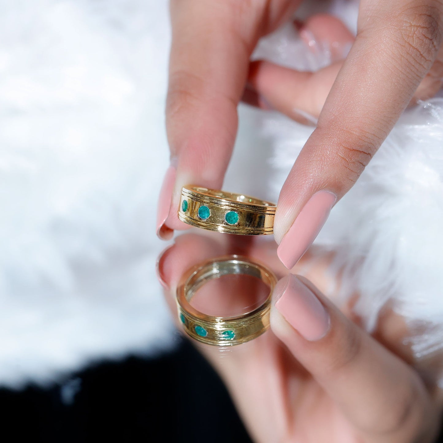 Emerald Minimal Band Ring in Gypsy Setting
