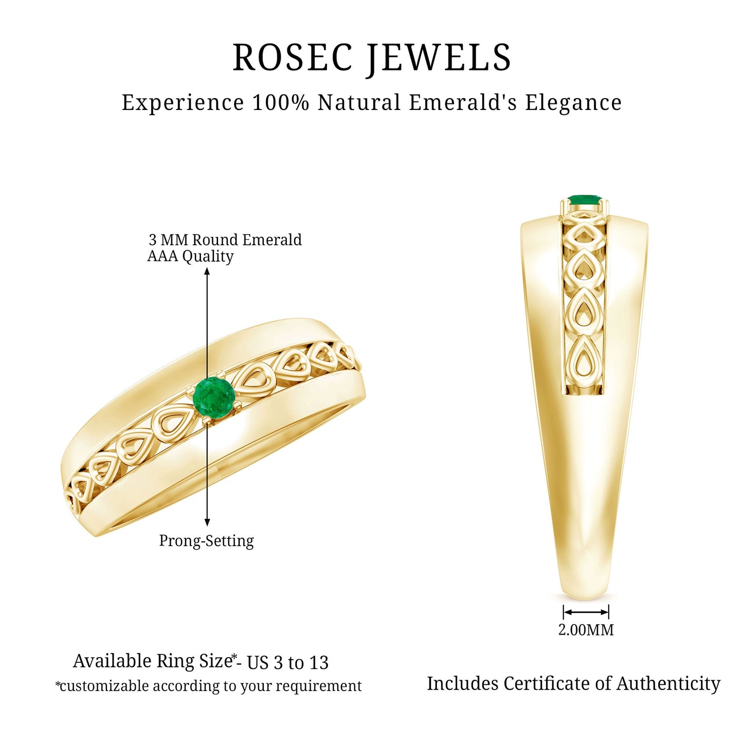 Certified Emerald Vintage Inspired Designer Band Ring