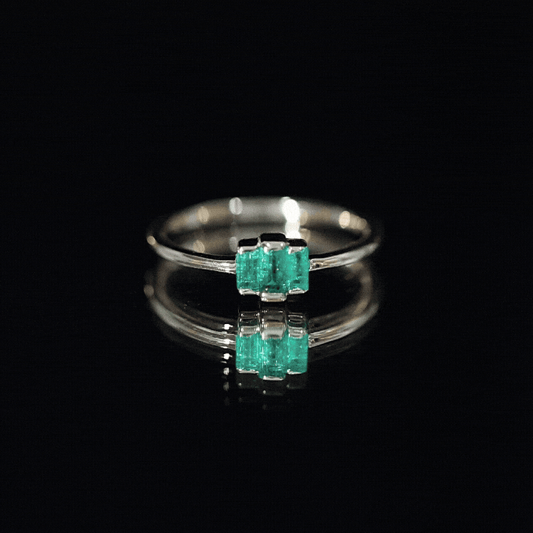 Baguette Cut Natural Emerald Three Stone Ring