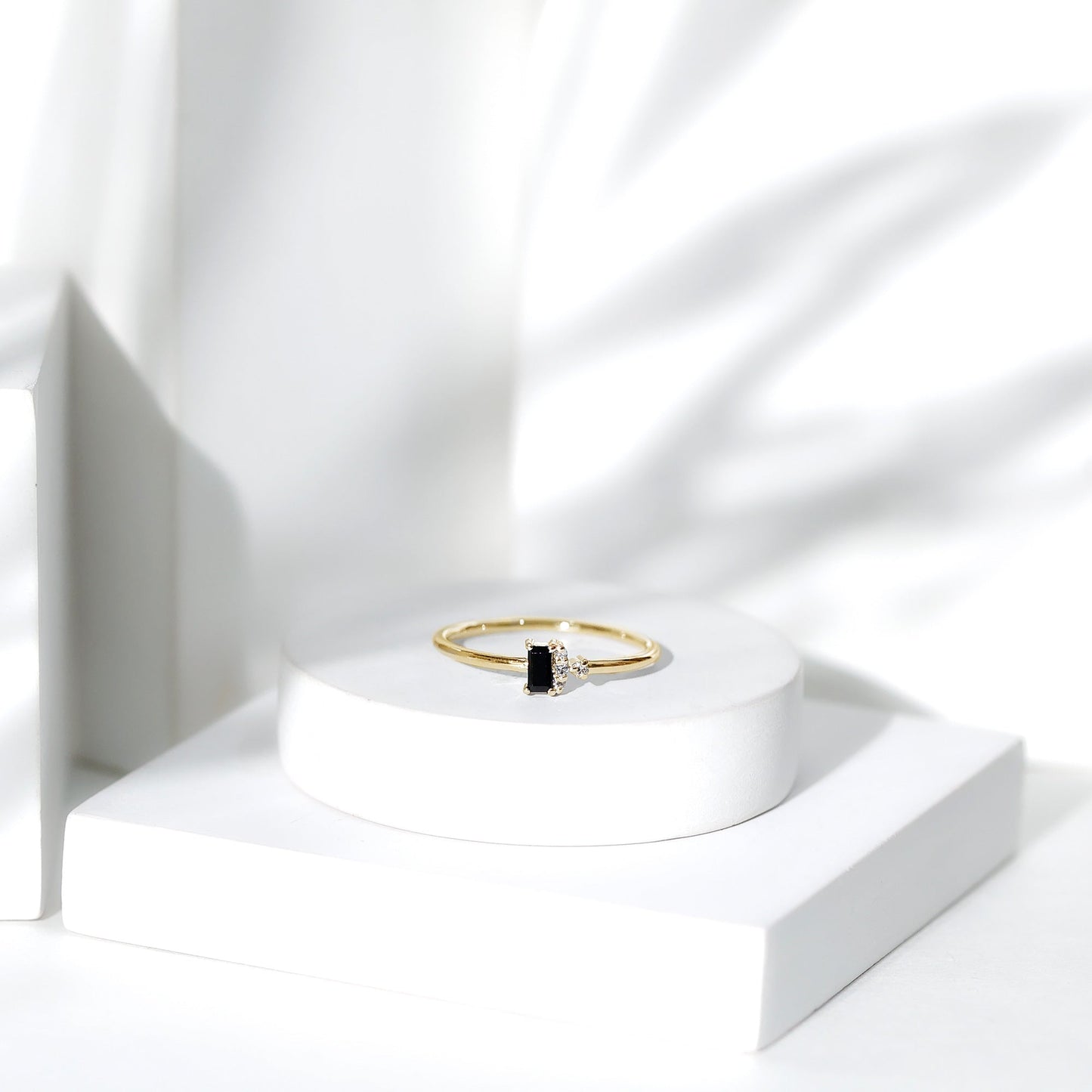 Dainty Black Spinel and Diamond Promise Ring for Her