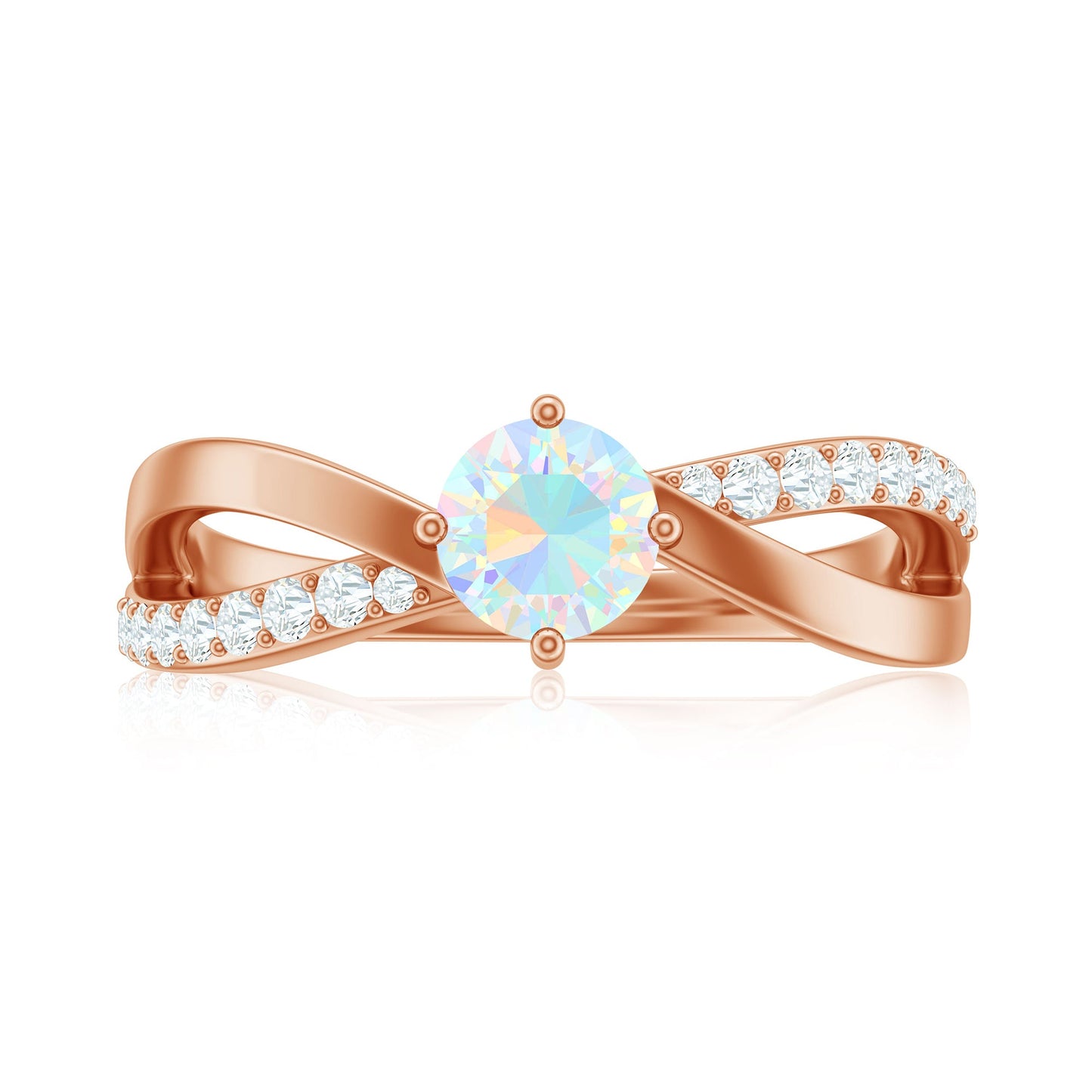 Natural Ethiopian Rainbow Opal Diamond Engagement Ring with Twisted Shank