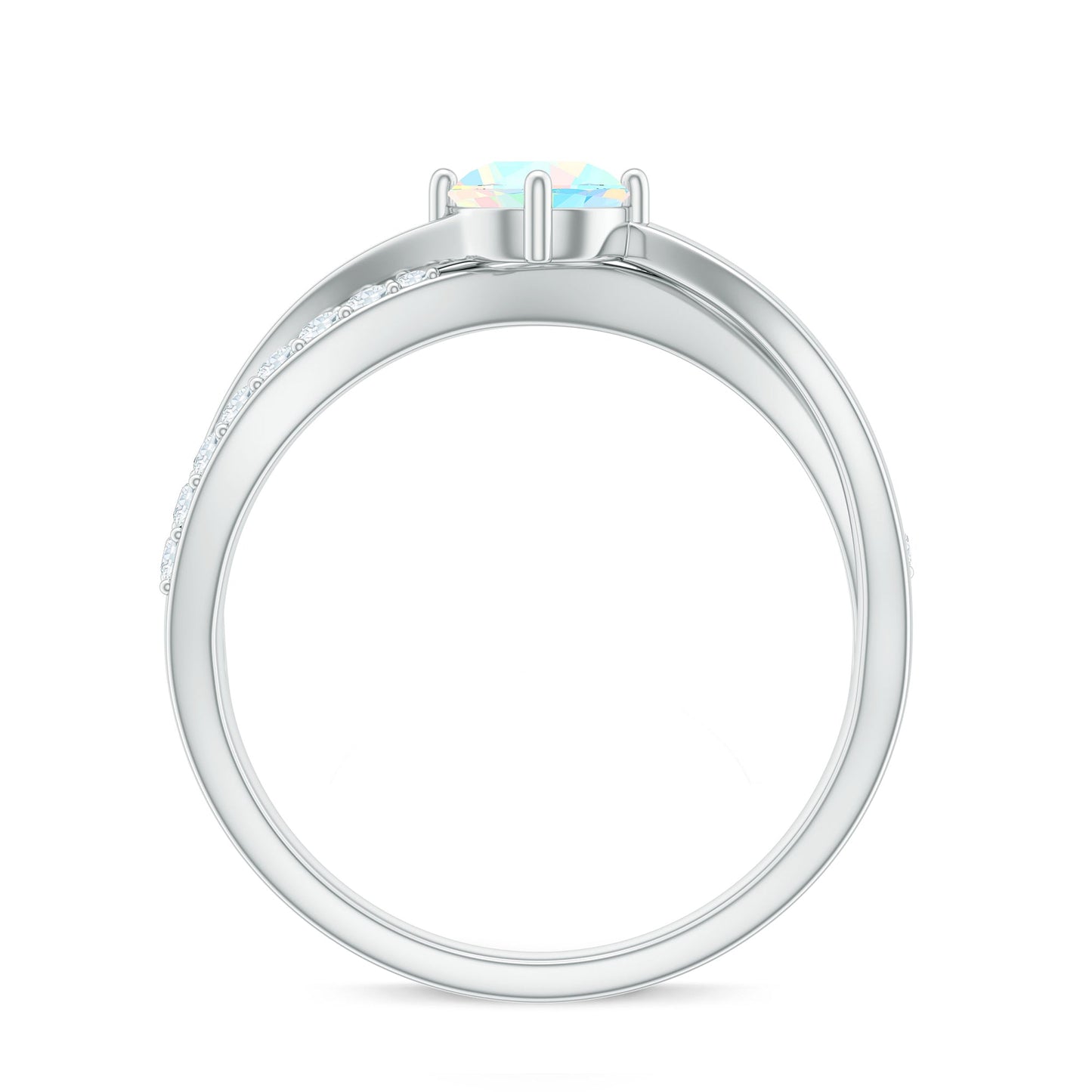 Natural Ethiopian Rainbow Opal Diamond Engagement Ring with Twisted Shank