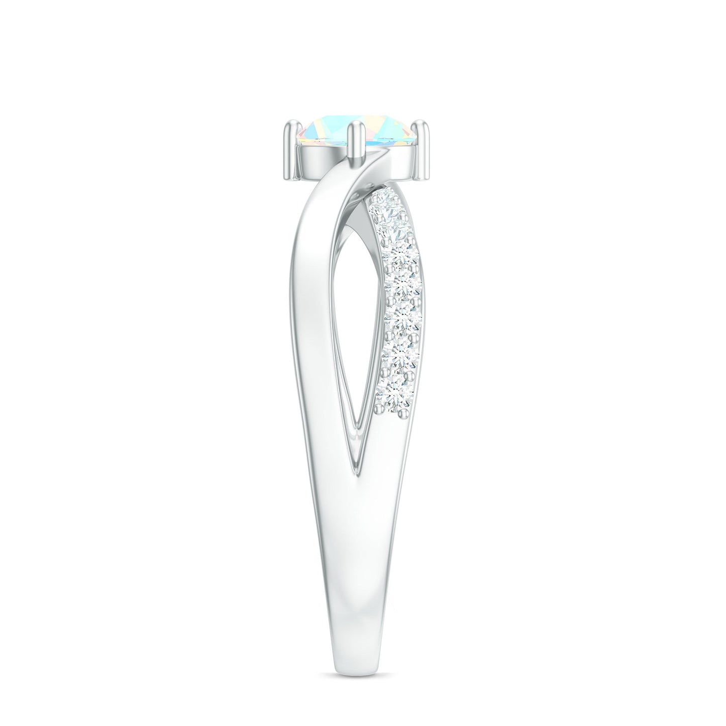 Natural Ethiopian Rainbow Opal Diamond Engagement Ring with Twisted Shank