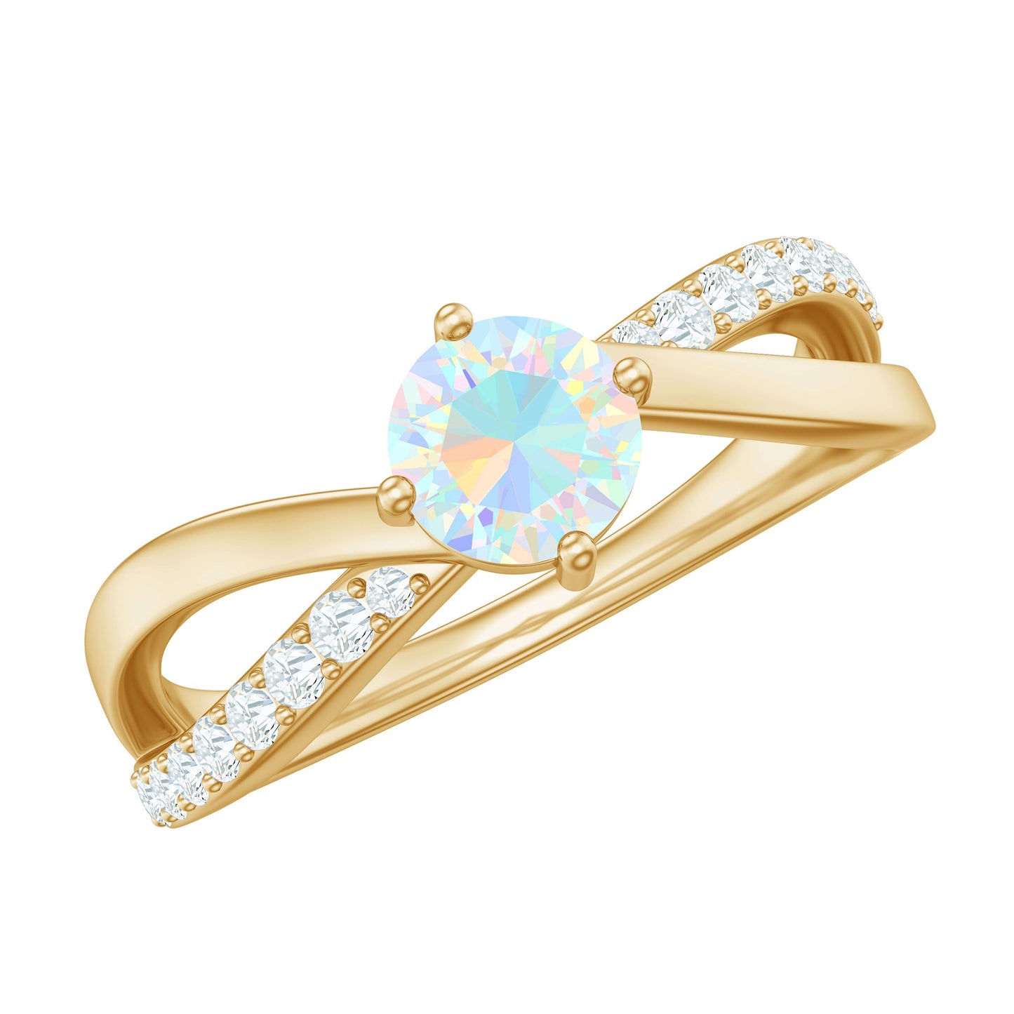 Natural Ethiopian Rainbow Opal Diamond Engagement Ring with Twisted Shank