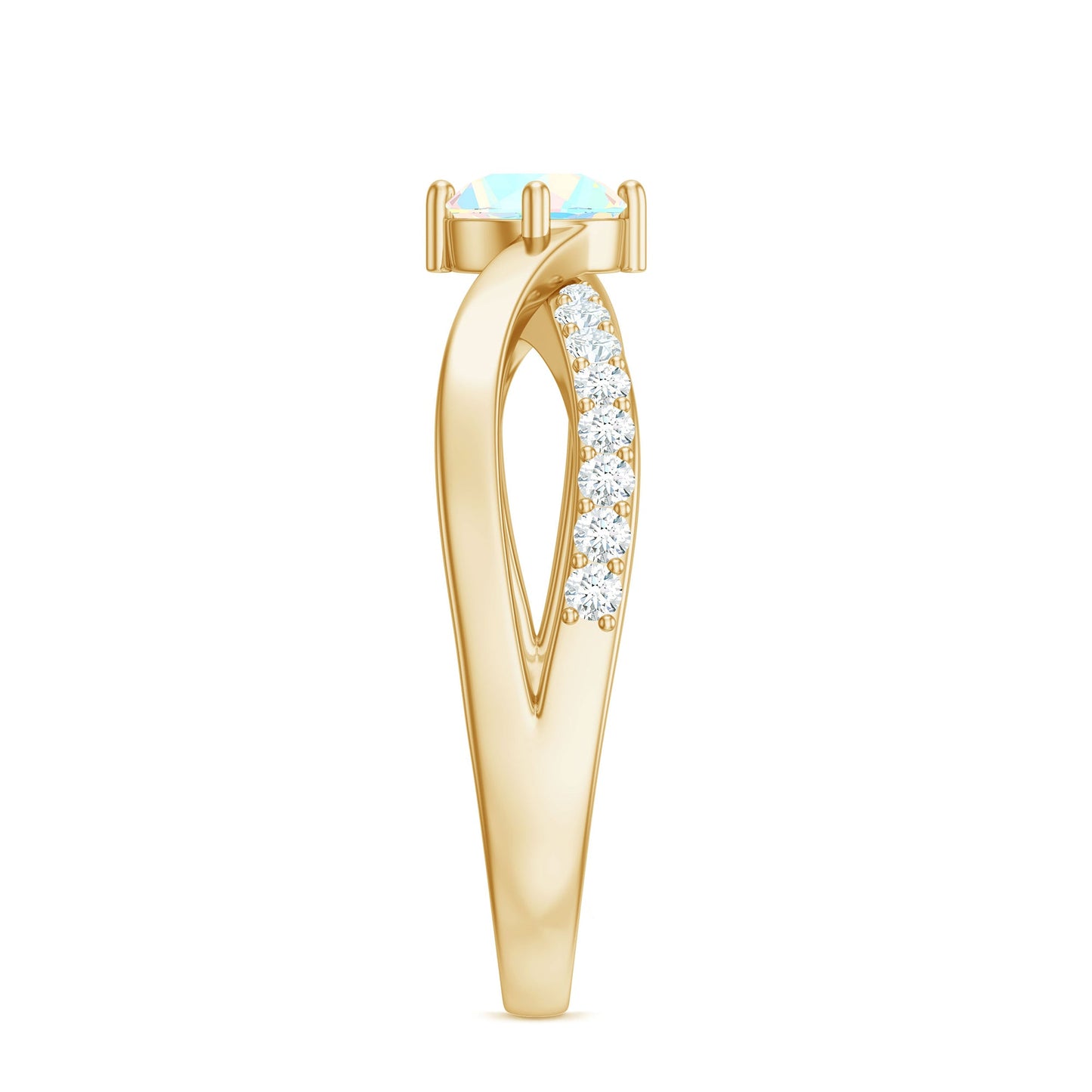 Natural Ethiopian Rainbow Opal Diamond Engagement Ring with Twisted Shank