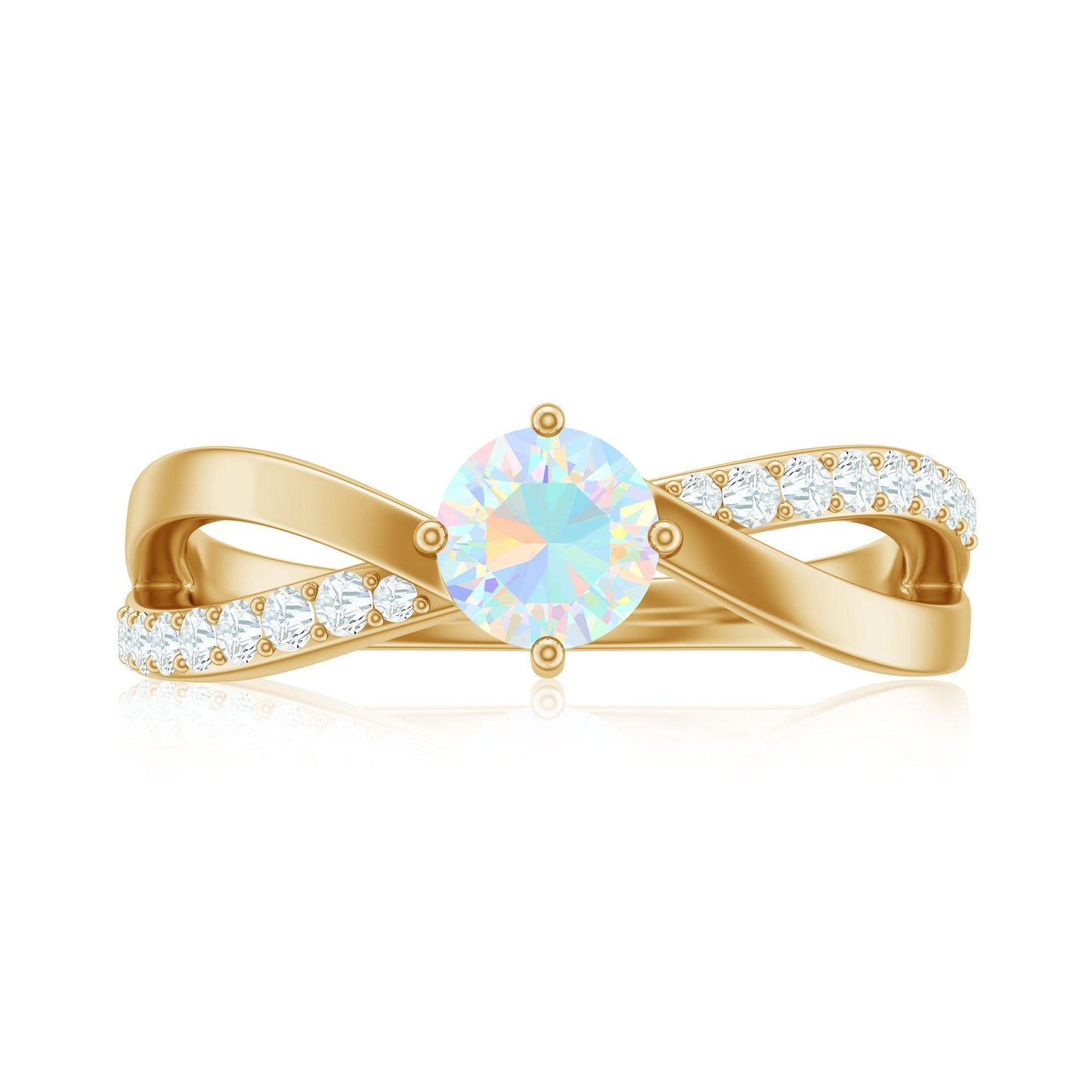 Natural Ethiopian Rainbow Opal Diamond Engagement Ring with Twisted Shank