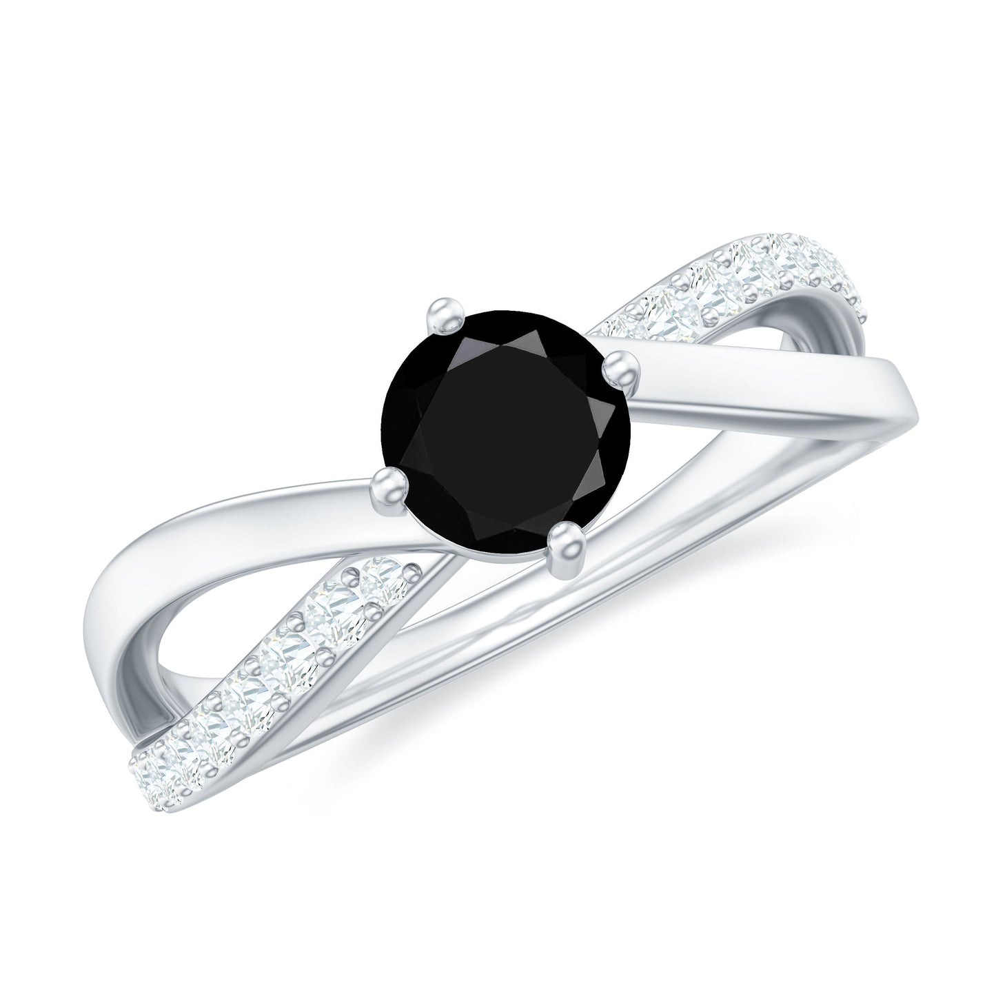 0.4 Carat Round Black Onyx Solitaire Infinity Ring with Diamond