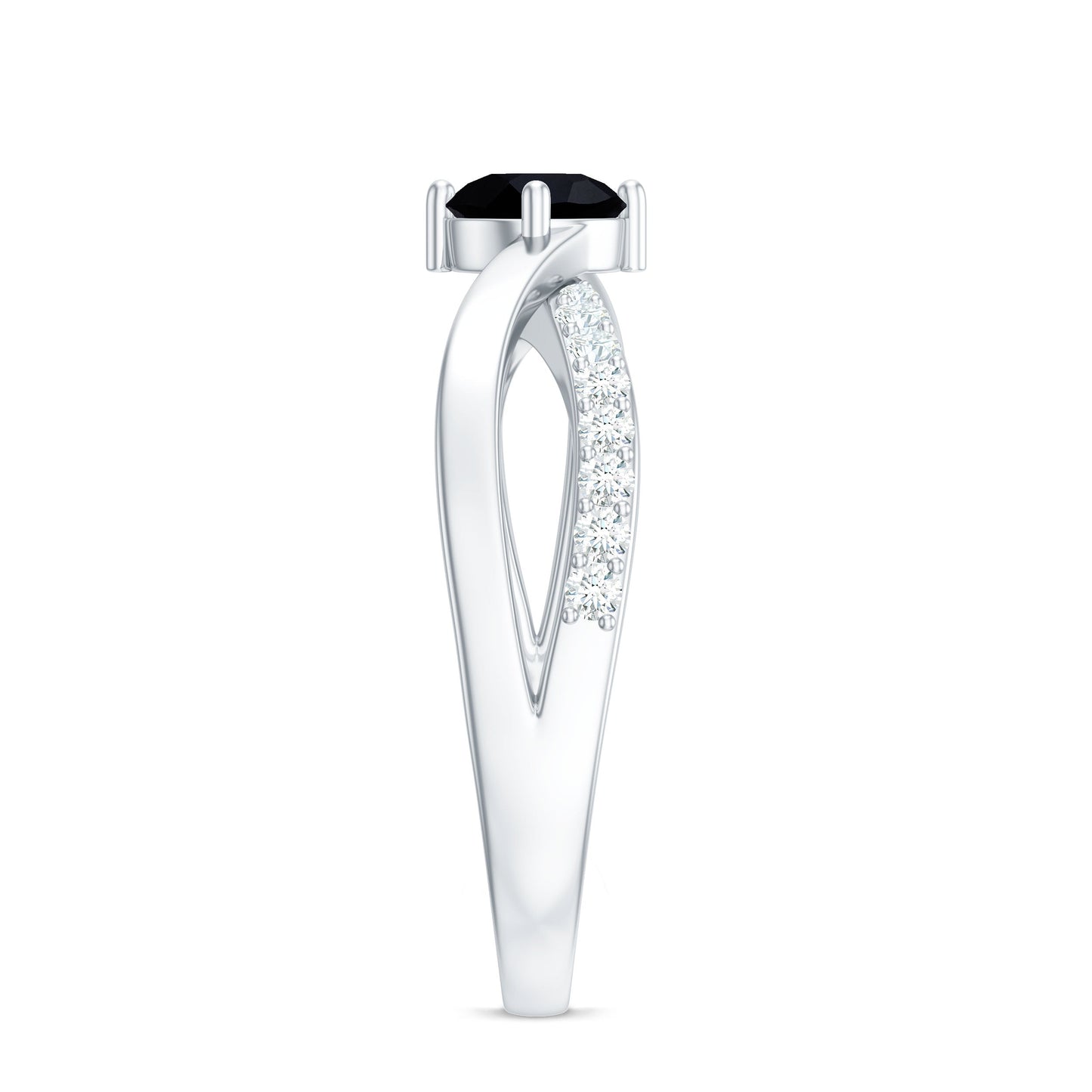 0.4 Carat Round Black Onyx Solitaire Infinity Ring with Diamond