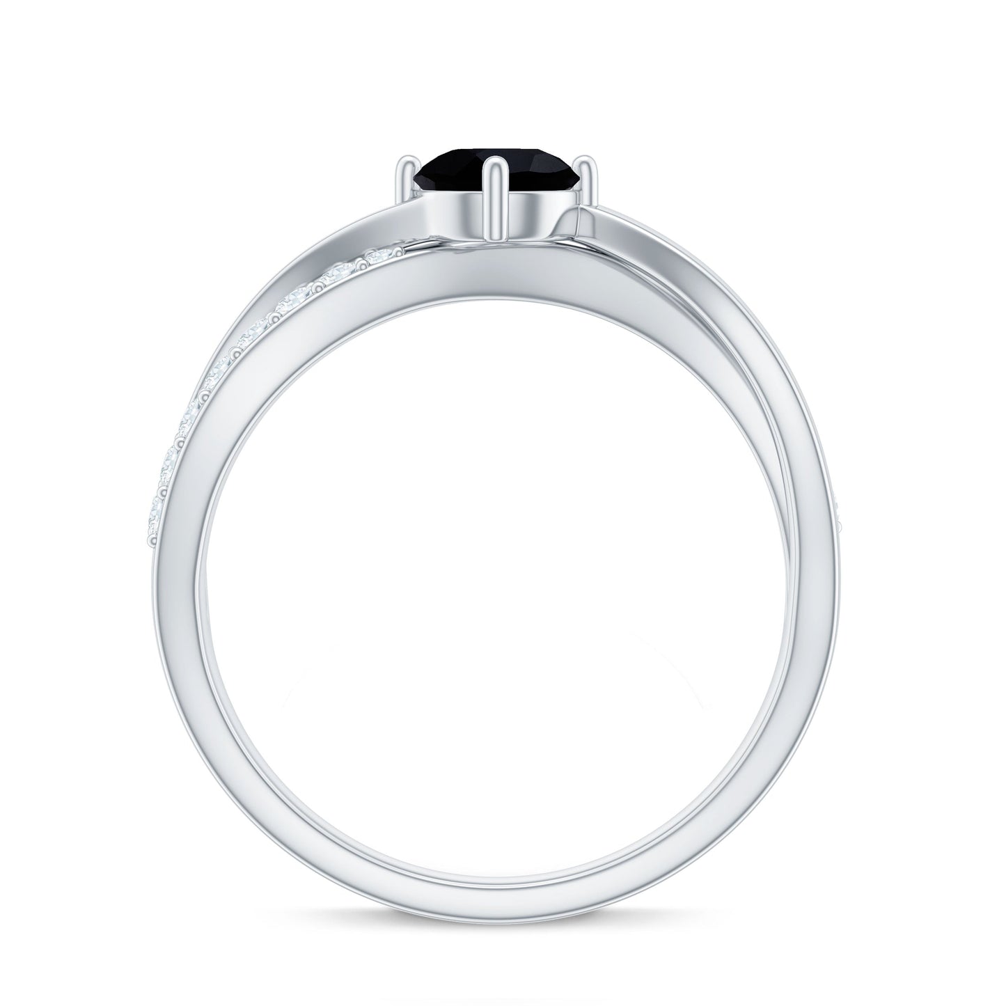 0.4 Carat Round Black Onyx Solitaire Infinity Ring with Diamond
