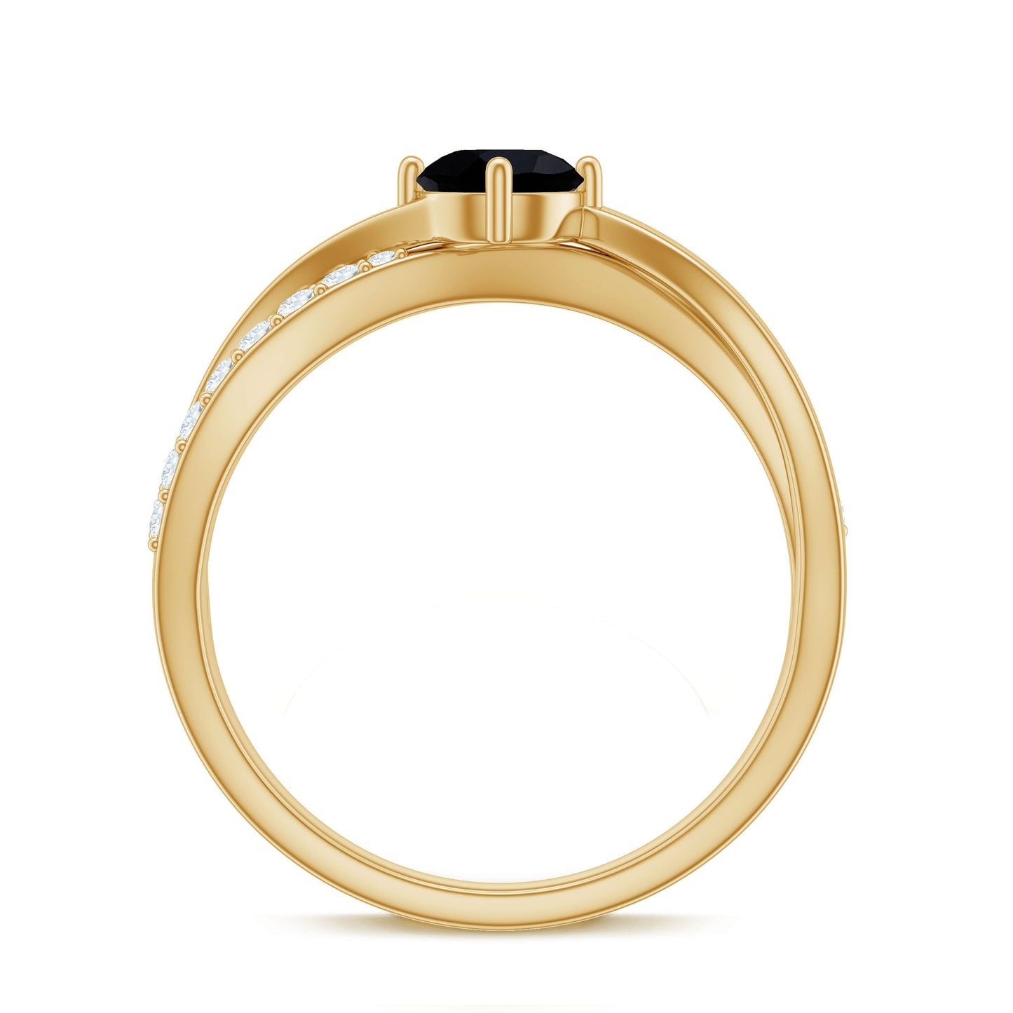 0.4 Carat Round Black Onyx Solitaire Infinity Ring with Diamond