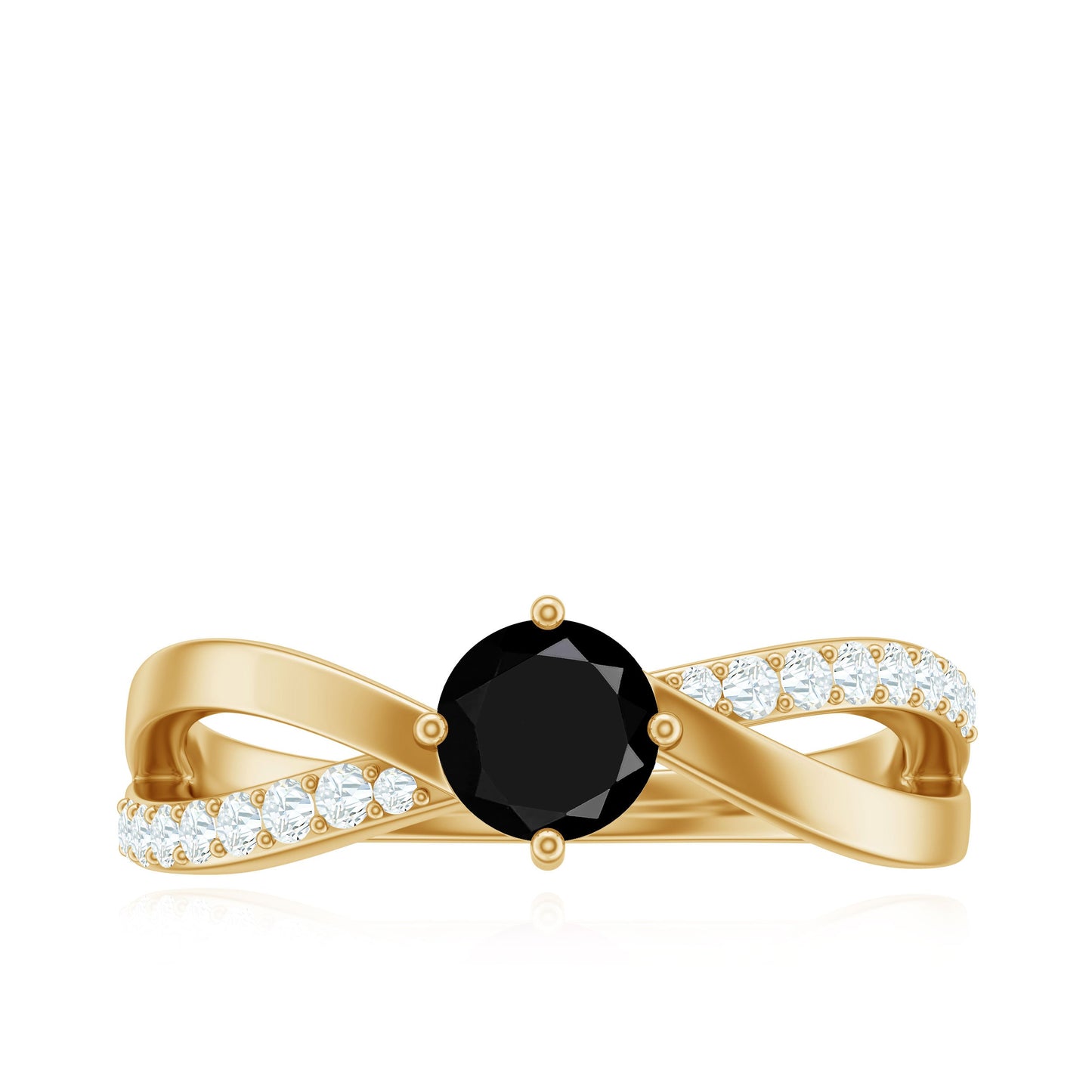 0.4 Carat Round Black Onyx Solitaire Infinity Ring with Diamond