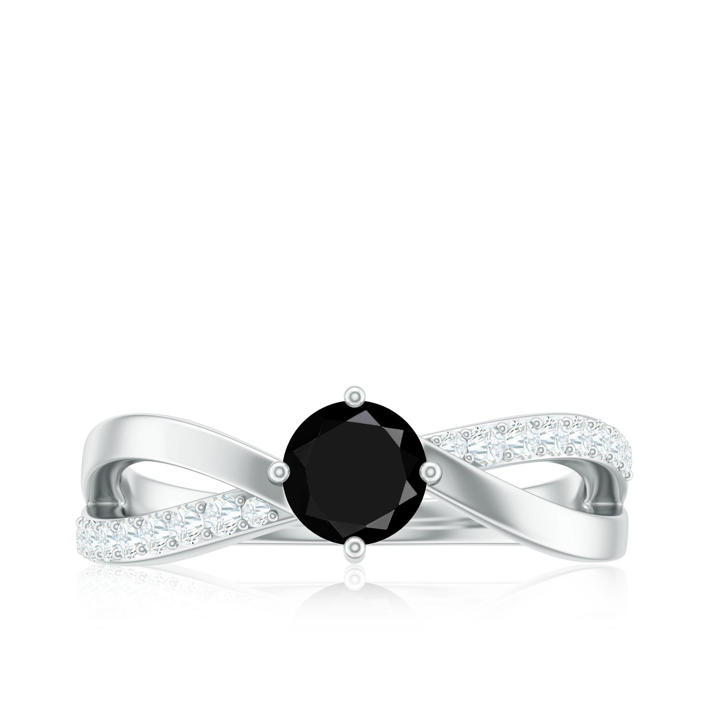 Certified Real Black Spinel Promise Ring with Diamond