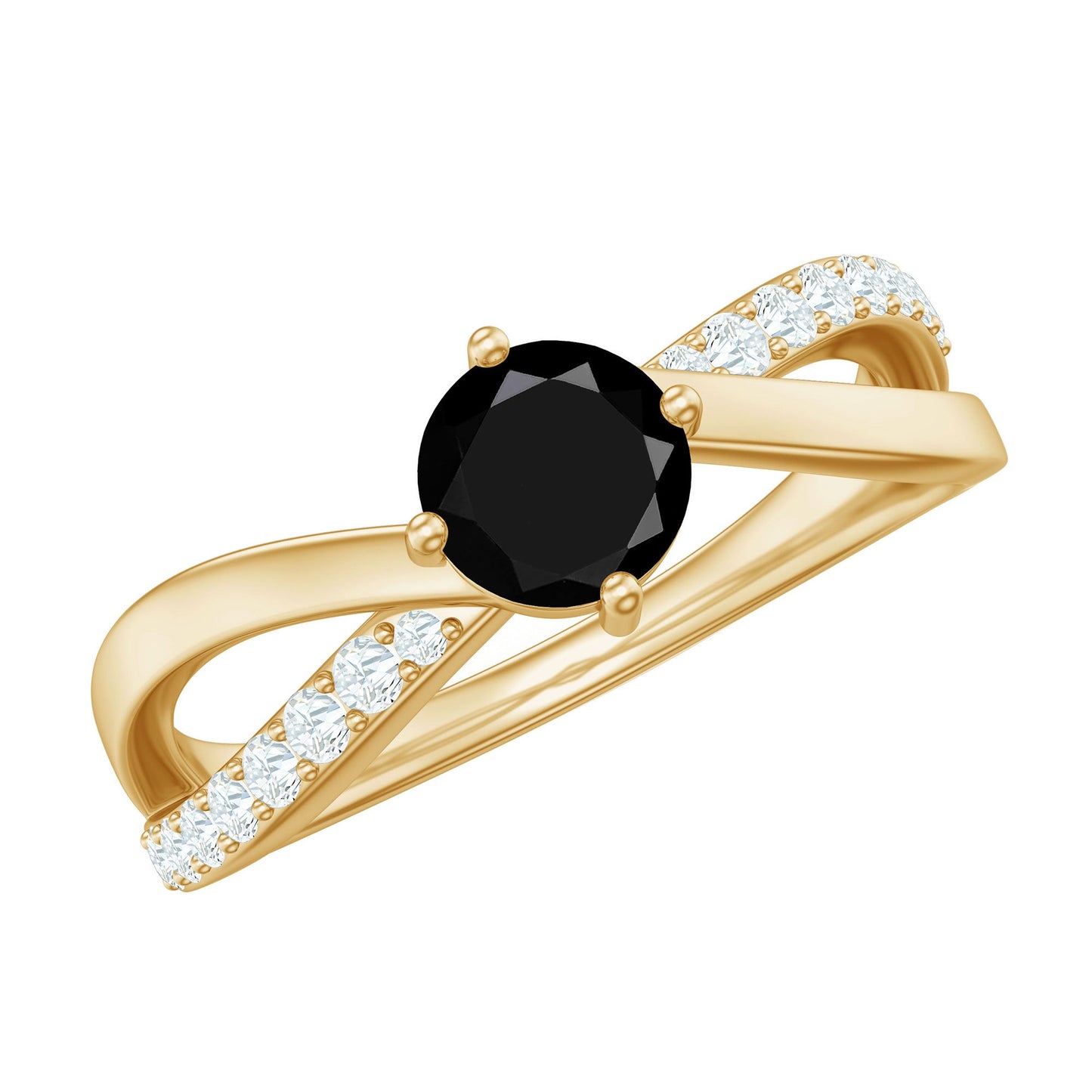 Certified Real Black Spinel Promise Ring with Diamond