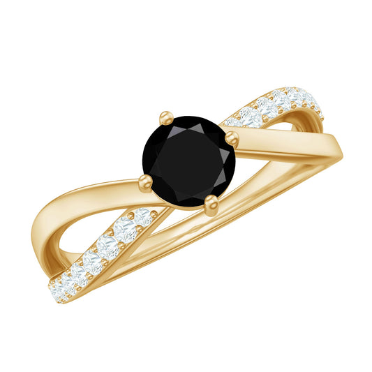 Certified Real Black Spinel Promise Ring with Diamond