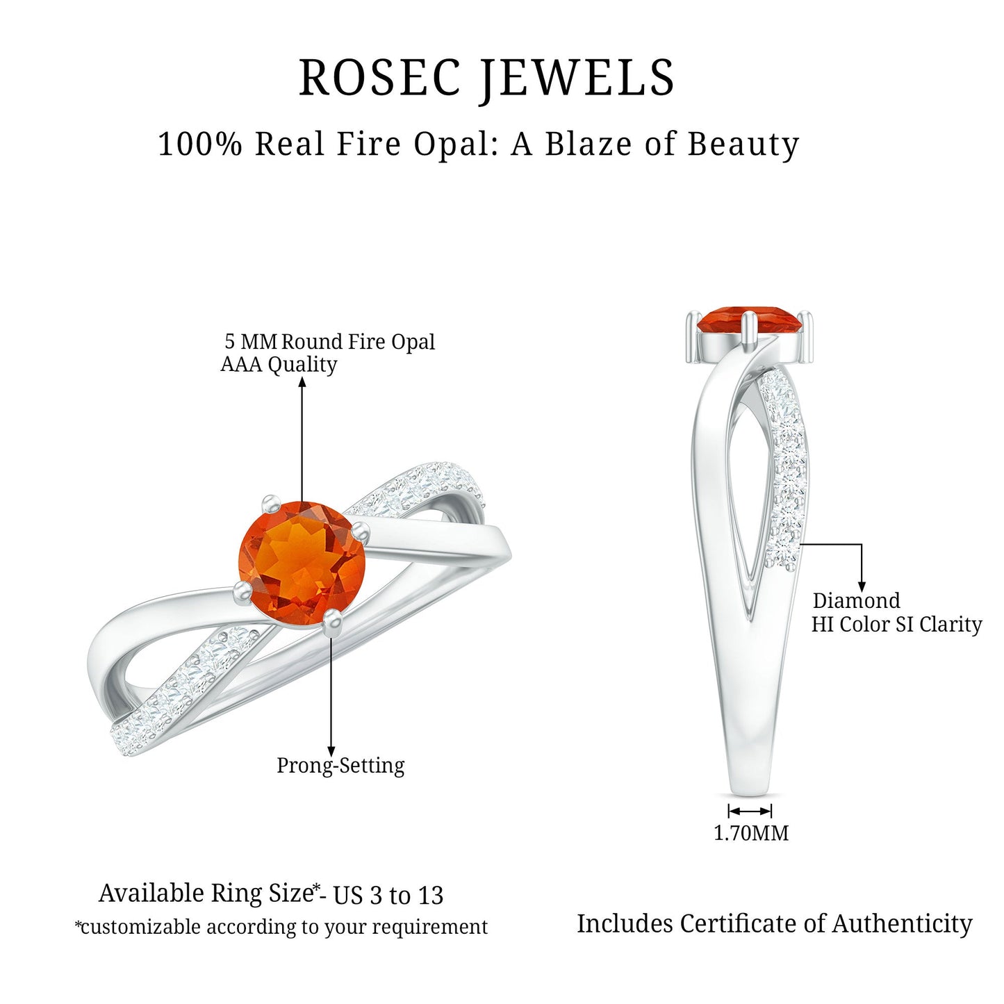 0.4 Carat Fire Opal and Diamond Infinity Engagement Ring