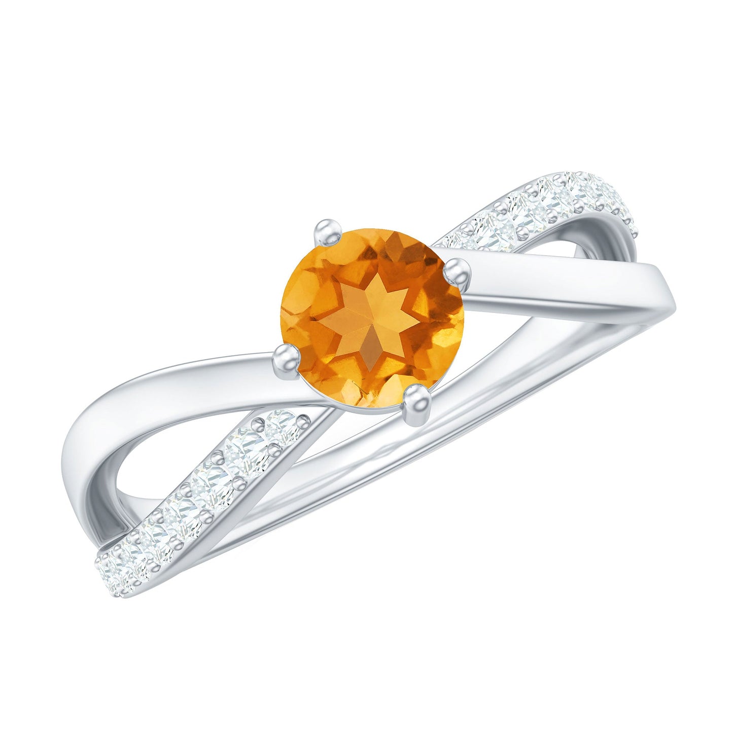 Certified Real Citrine Engagement Ring with Diamond Criss Cross Shank