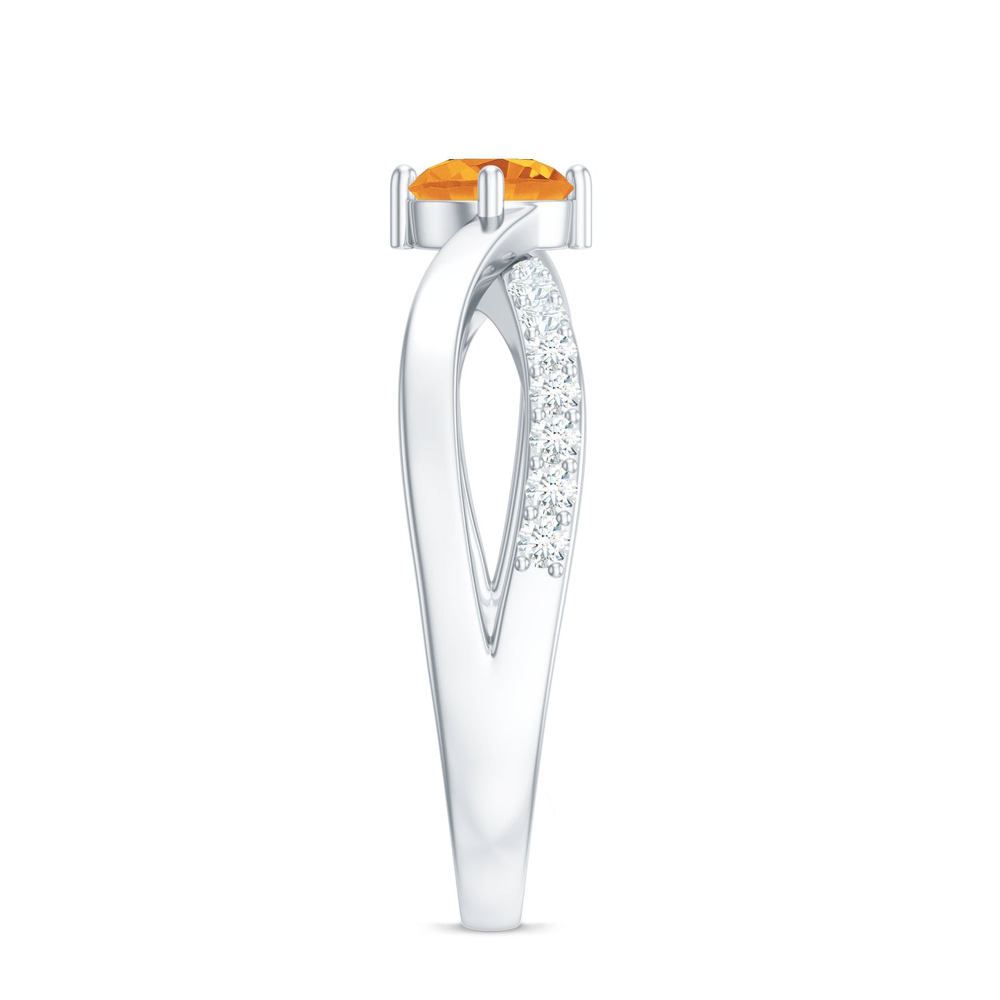 Certified Real Citrine Engagement Ring with Diamond Criss Cross Shank