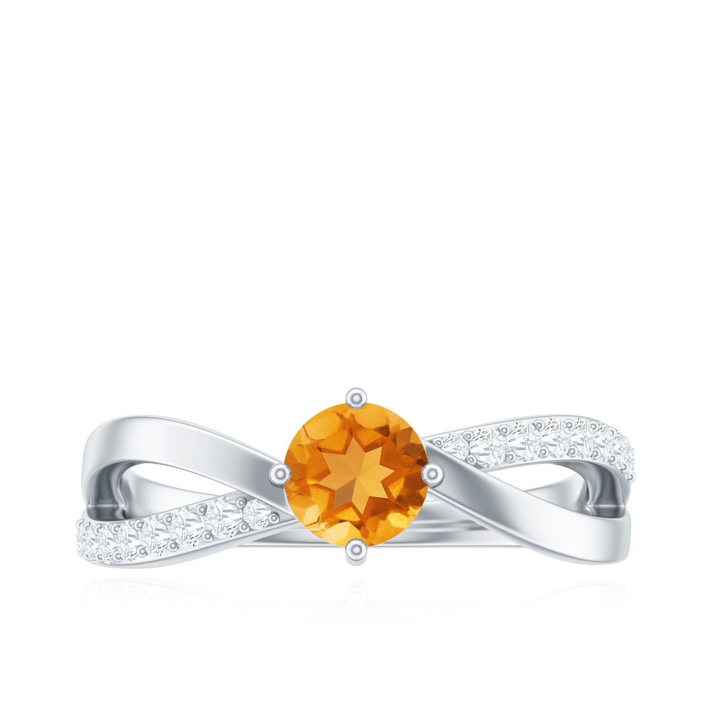 Certified Real Citrine Engagement Ring with Diamond Criss Cross Shank