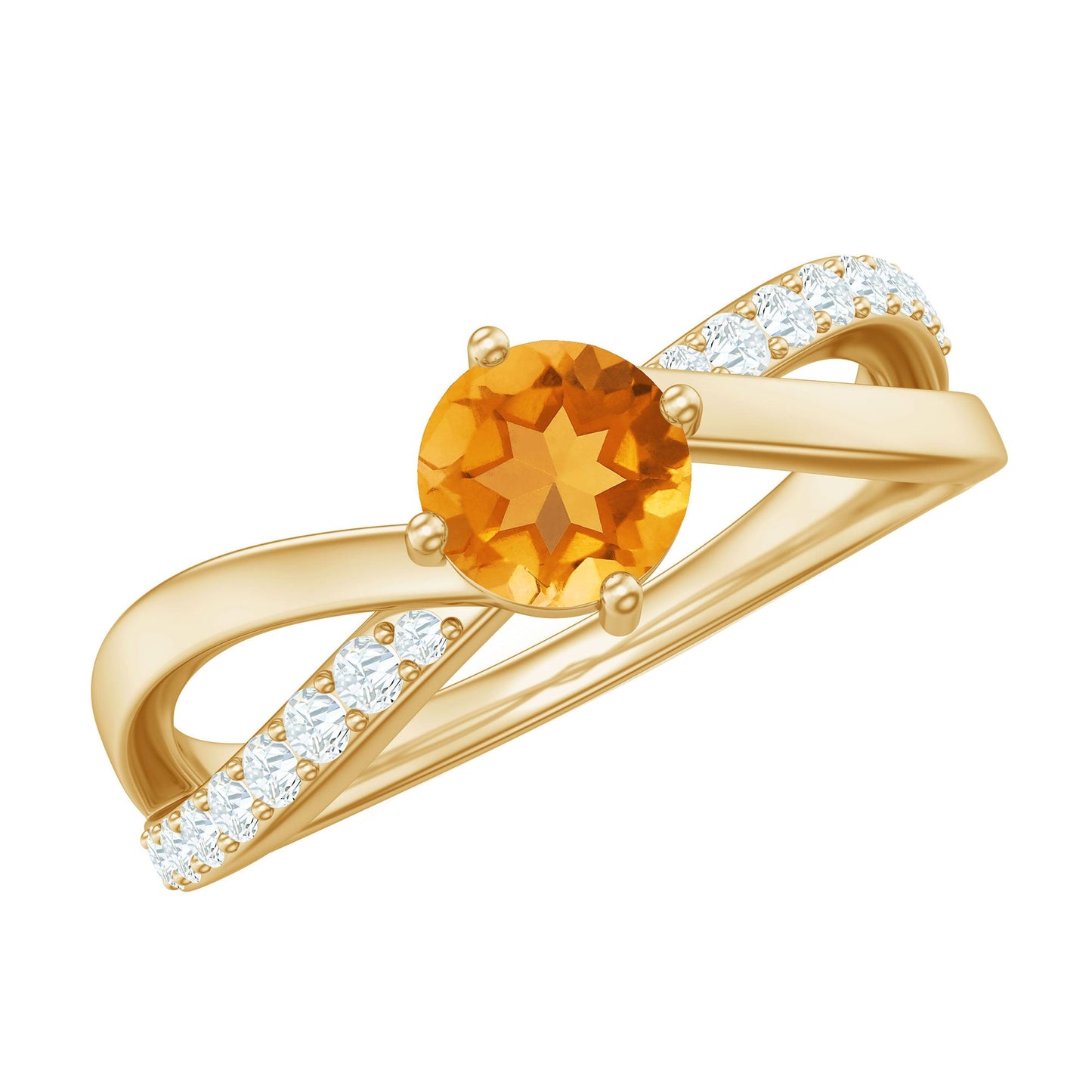 Certified Real Citrine Engagement Ring with Diamond Criss Cross Shank