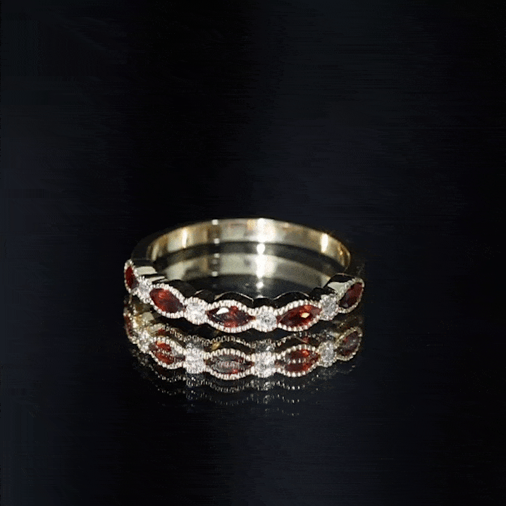 Natural Marquise Garnet Diamond Half Eternity Ring for Anniversary