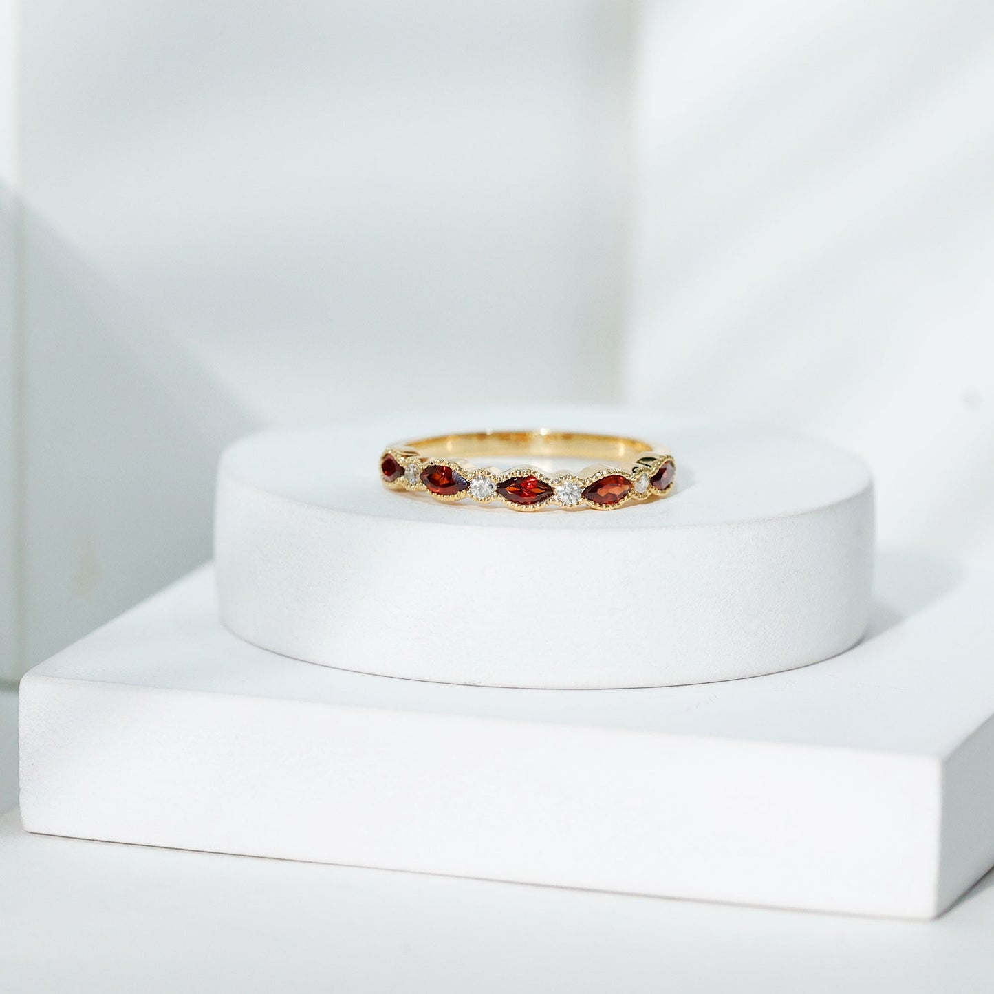 Natural Marquise Garnet Diamond Half Eternity Ring for Anniversary