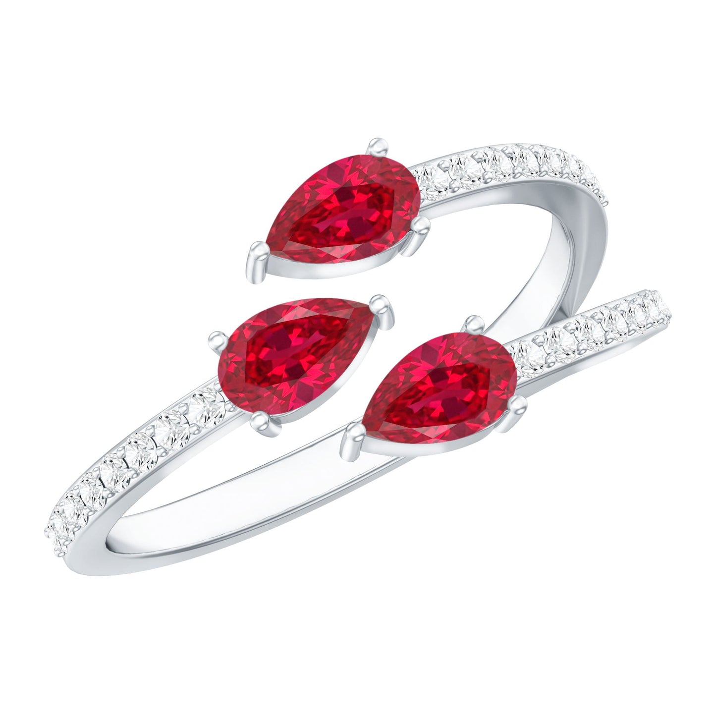 Pear Shaped Lab Grown Ruby 3 Stone Anniversary Ring