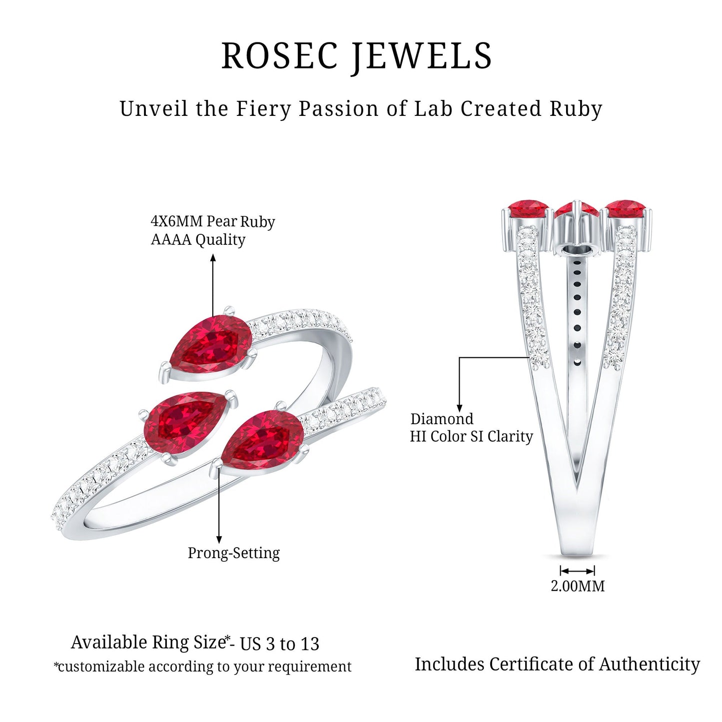 Pear Shaped Lab Grown Ruby 3 Stone Anniversary Ring