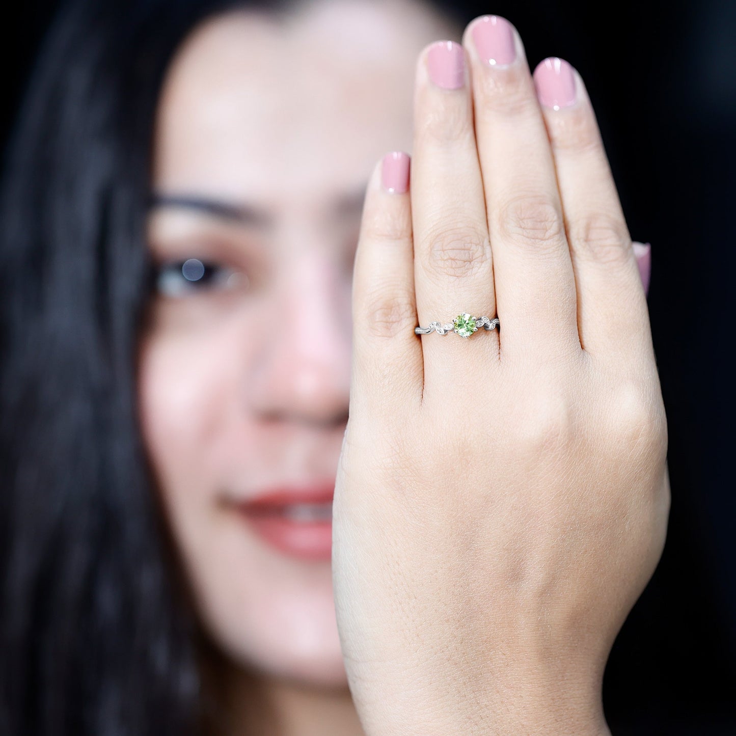 Peridot and Diamond Promise Ring with Beaded Detailing