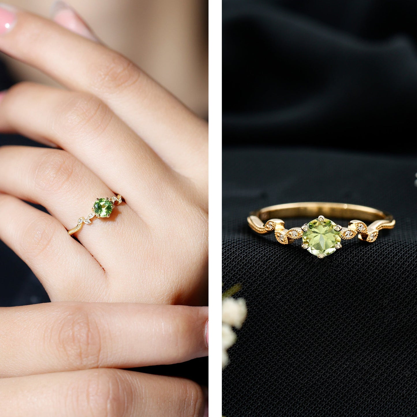 Peridot and Diamond Promise Ring with Beaded Detailing