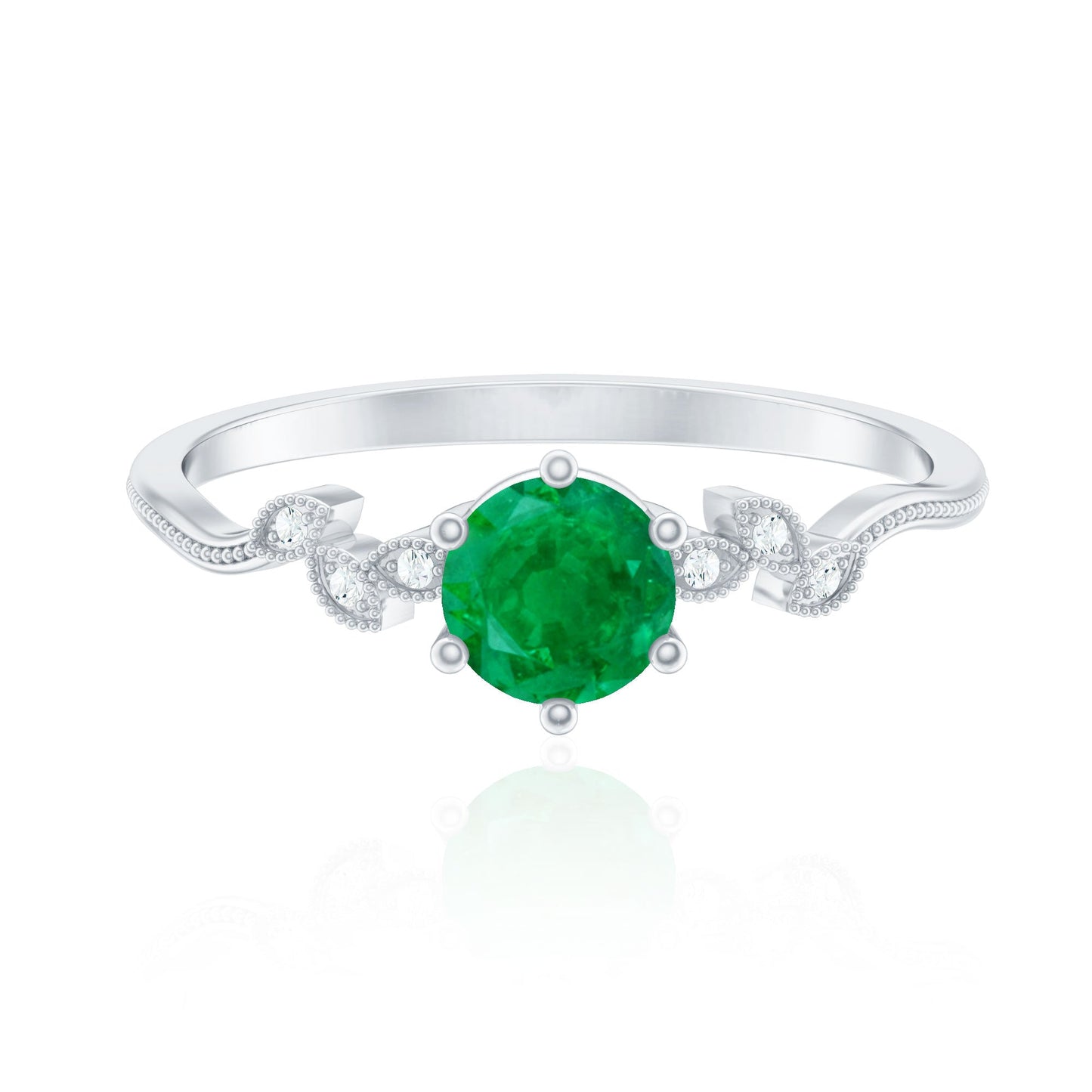 Natural Emerald and Diamond Leaf Promise Ring