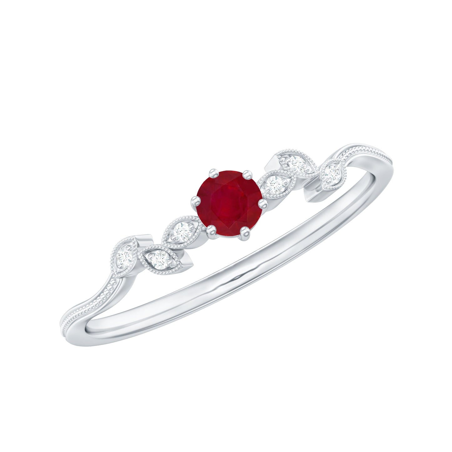Nature Inspired Ruby Proposal Ring with Diamond