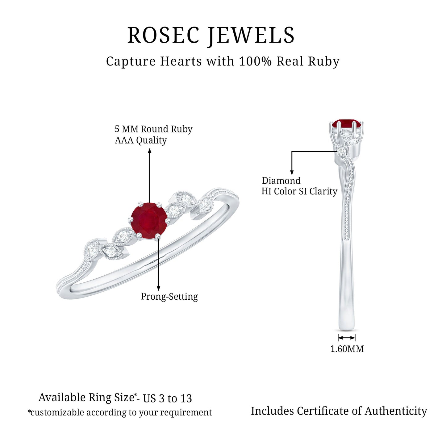 Nature Inspired Ruby Proposal Ring with Diamond