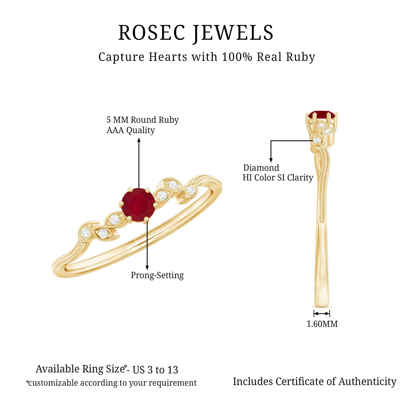 Nature Inspired Ruby Proposal Ring with Diamond