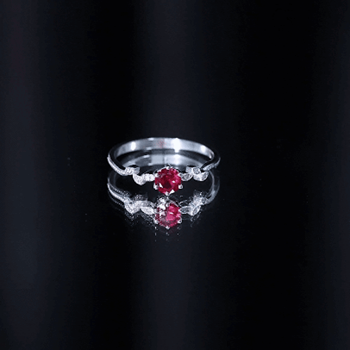 Lab Created Ruby and Diamond Leaf Promise Ring