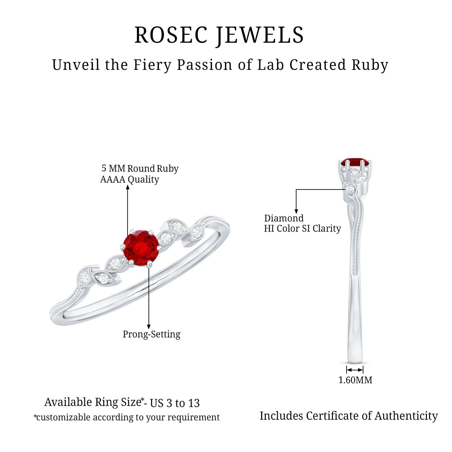 Lab Created Ruby and Diamond Leaf Promise Ring