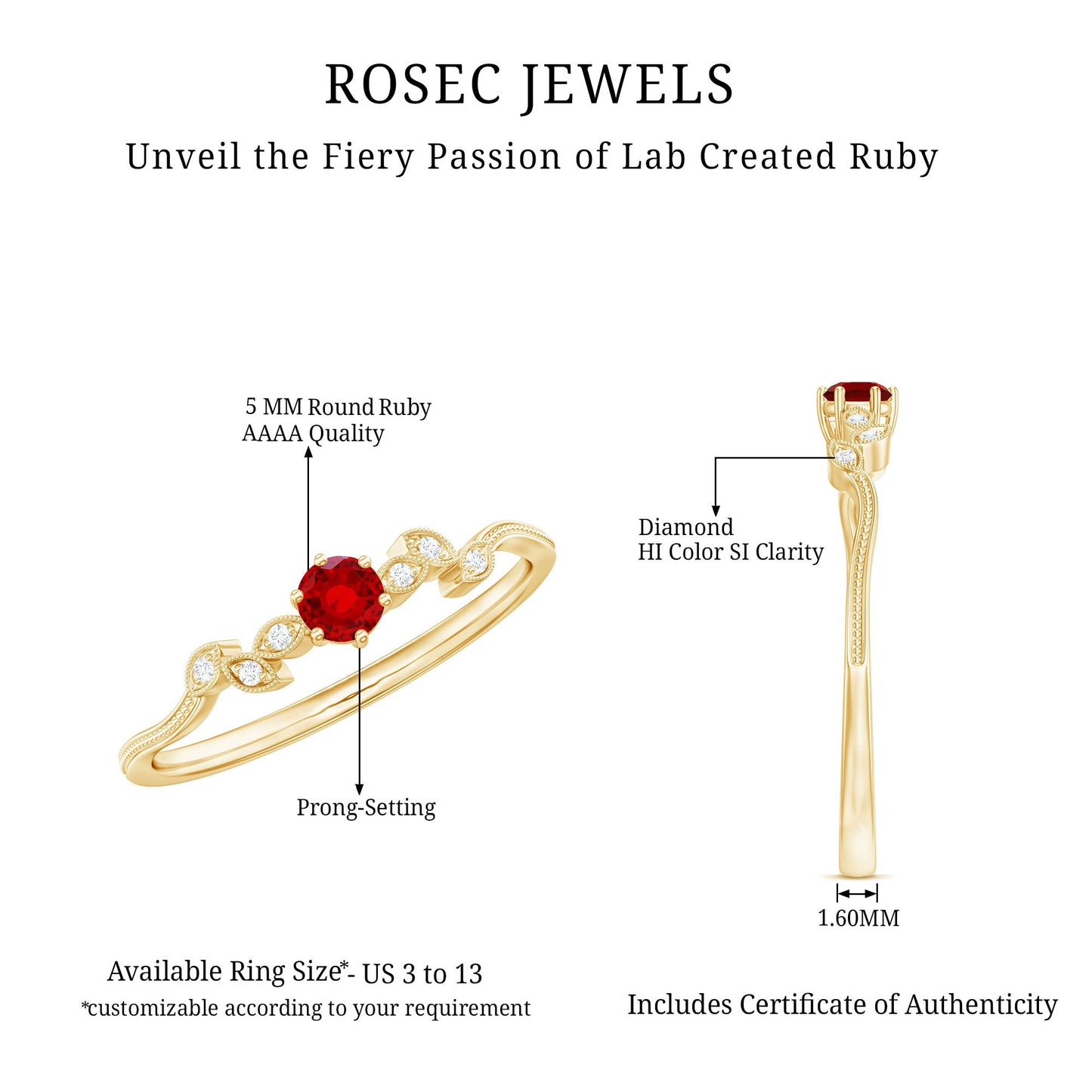 Lab Created Ruby and Diamond Leaf Promise Ring