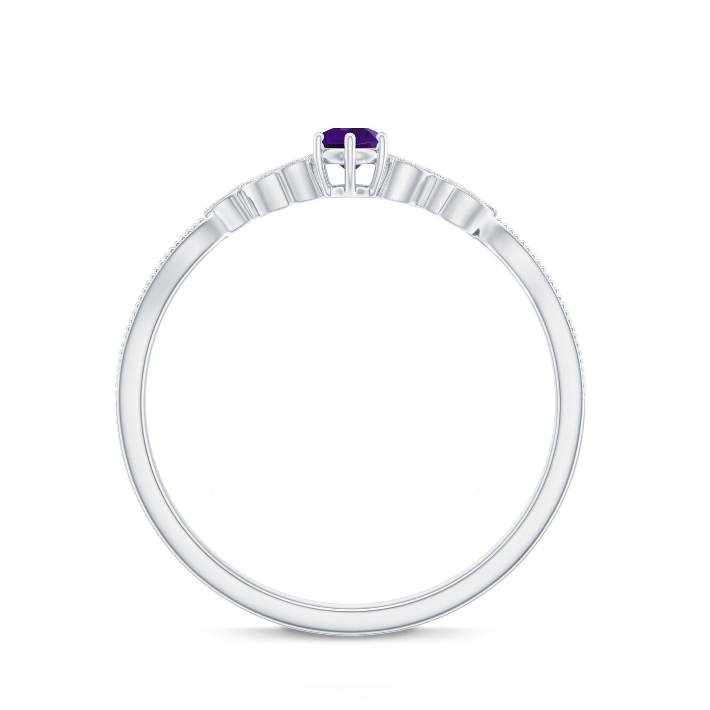 Amethyst and Diamond Leaf Promise Ring with Beaded Detailing