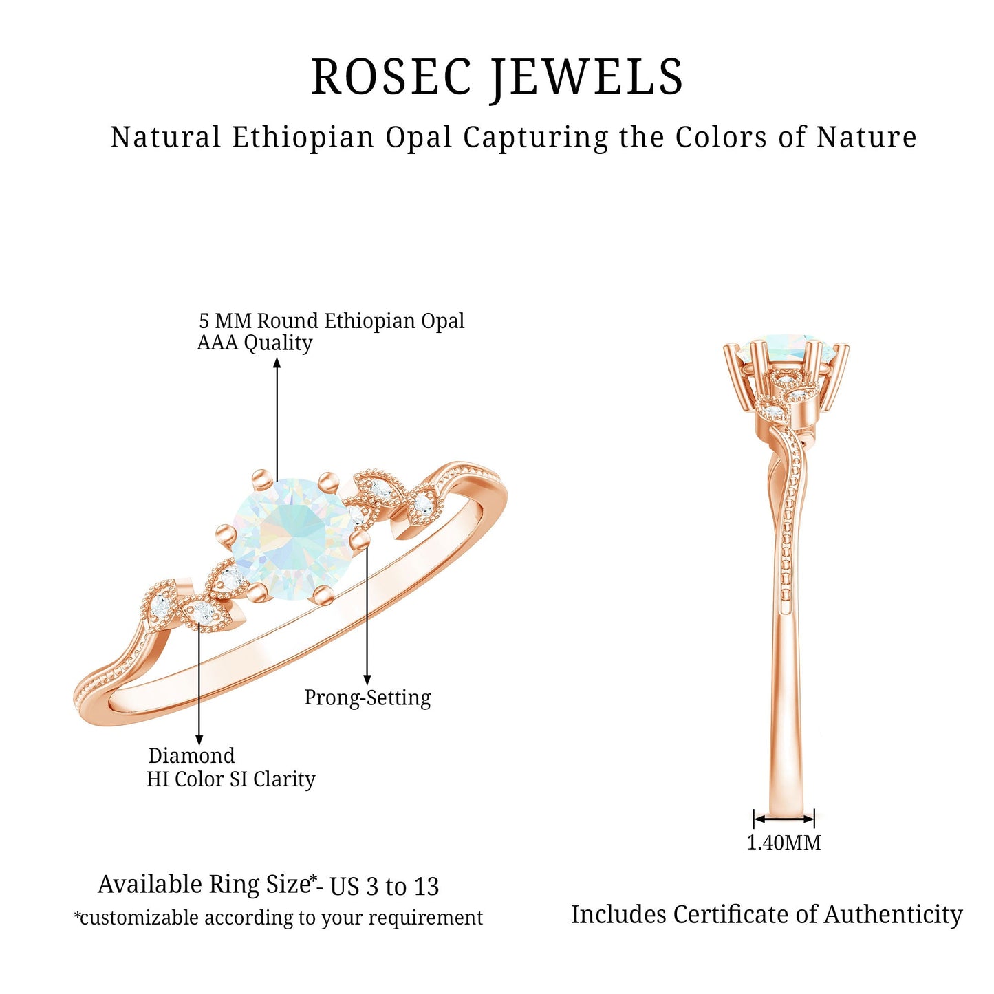 Nature Inspired Ethiopian Opal Promise Ring with Diamond