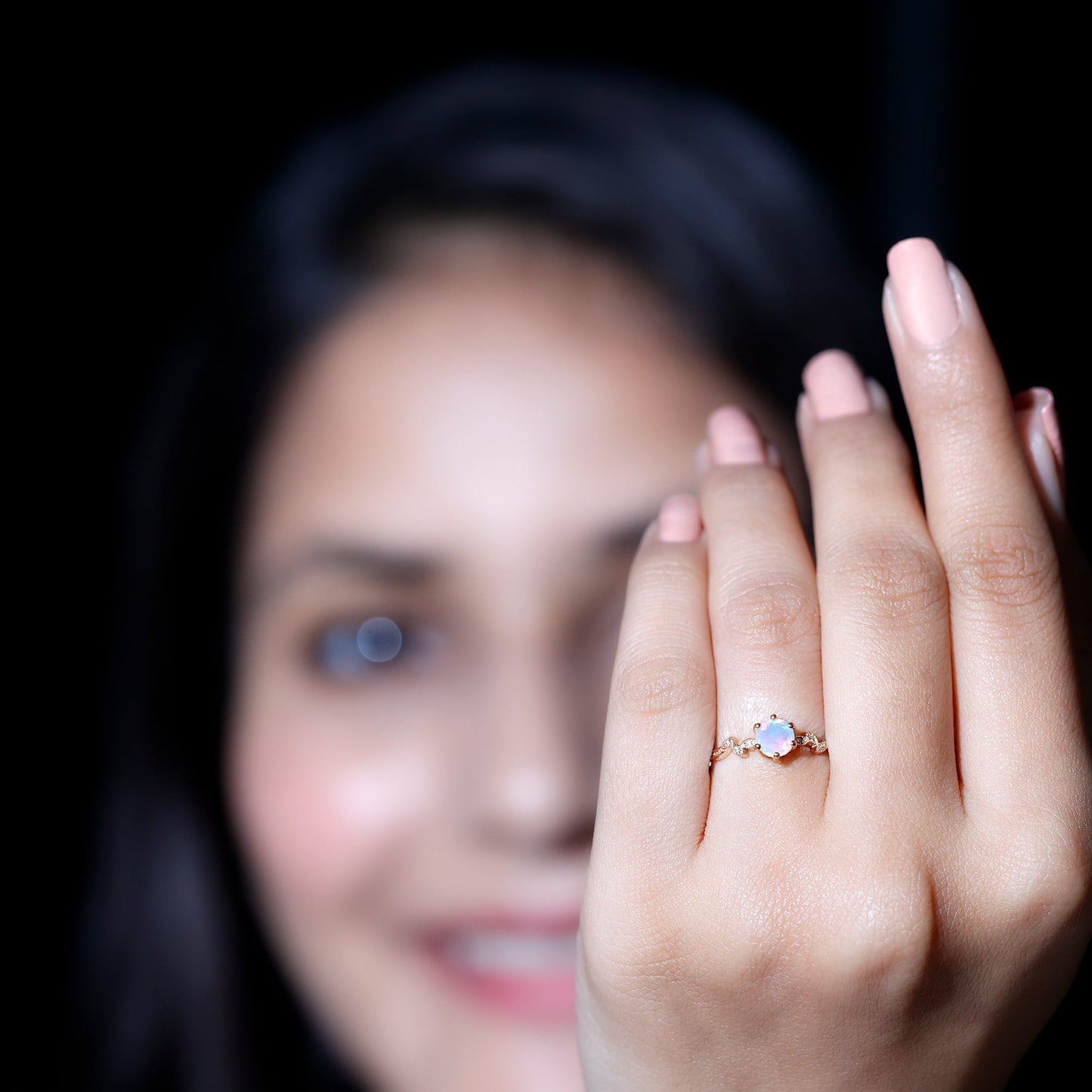 Nature Inspired Ethiopian Opal Promise Ring with Diamond