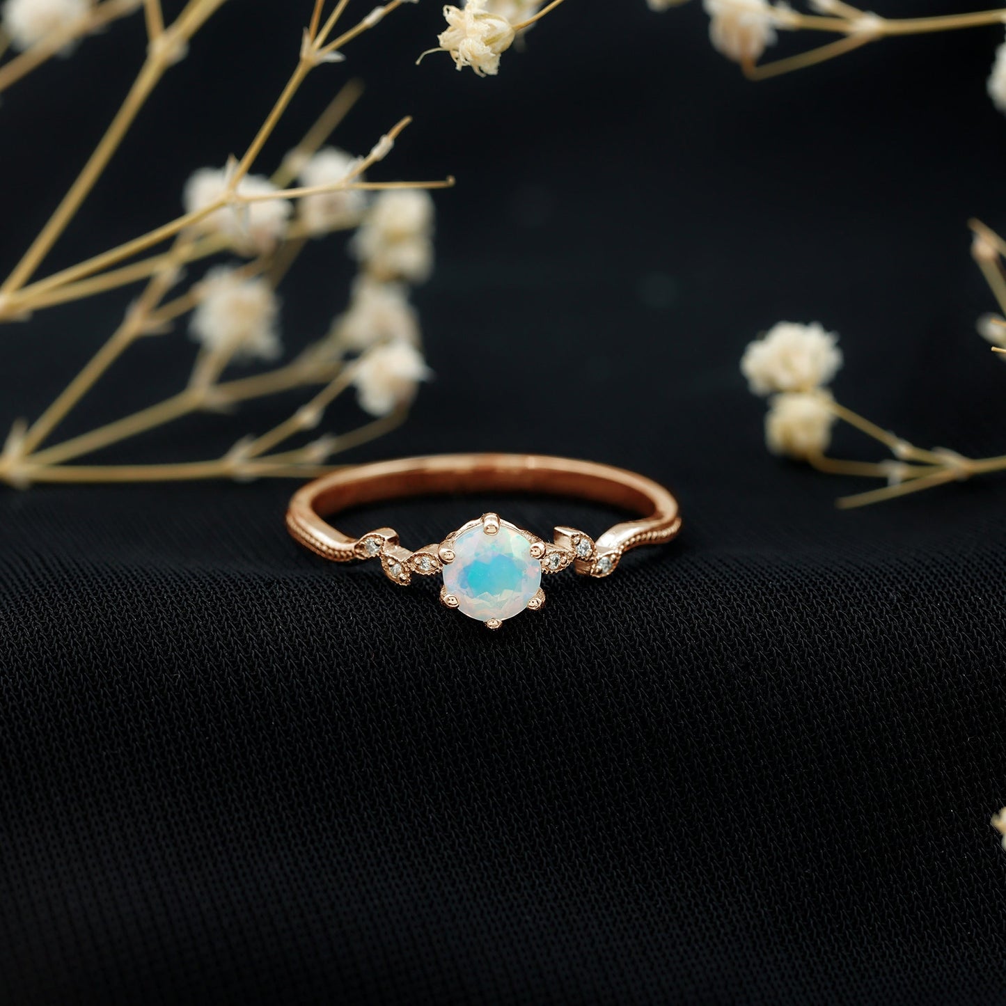 Nature Inspired Ethiopian Opal Promise Ring with Diamond
