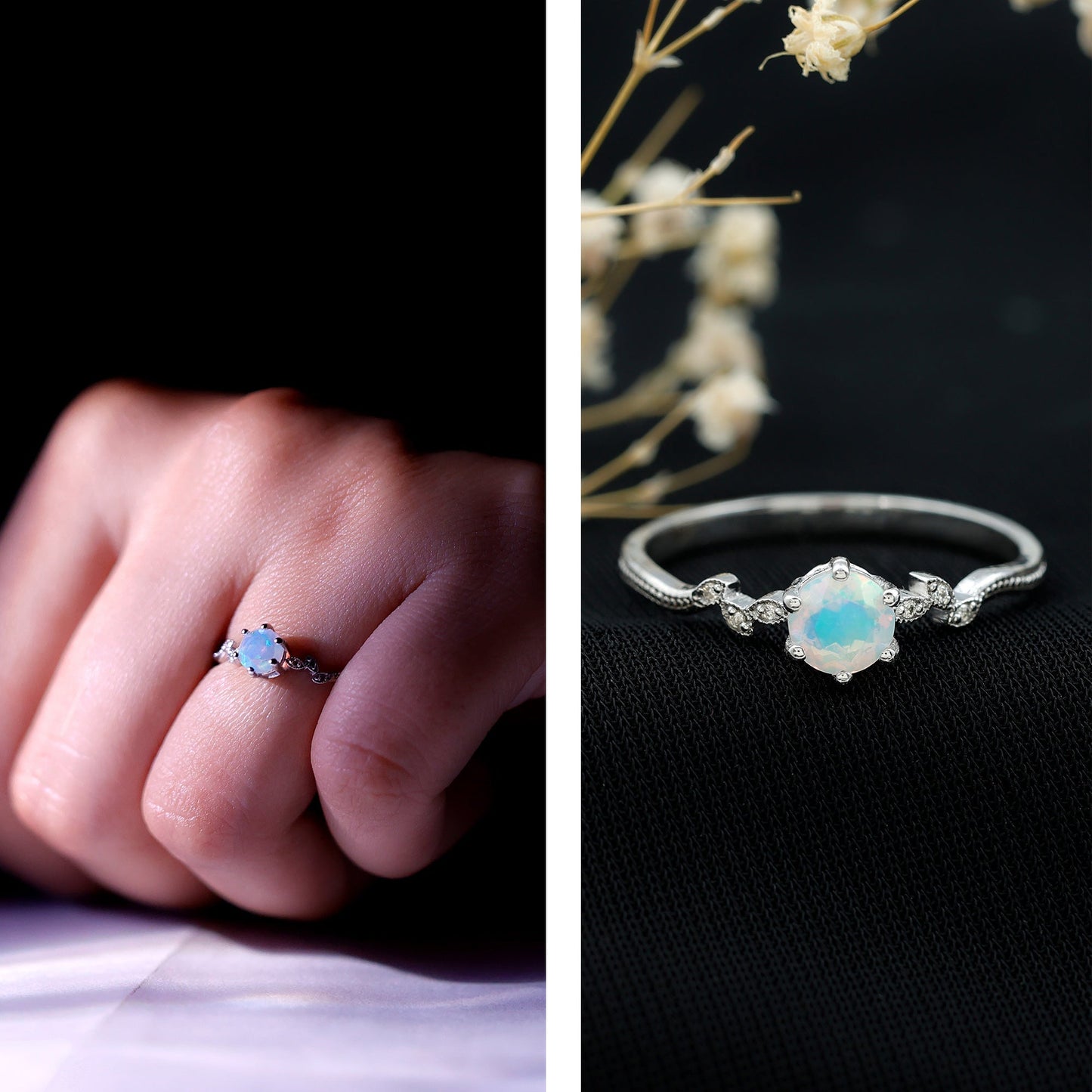 Nature Inspired Ethiopian Opal Promise Ring with Diamond