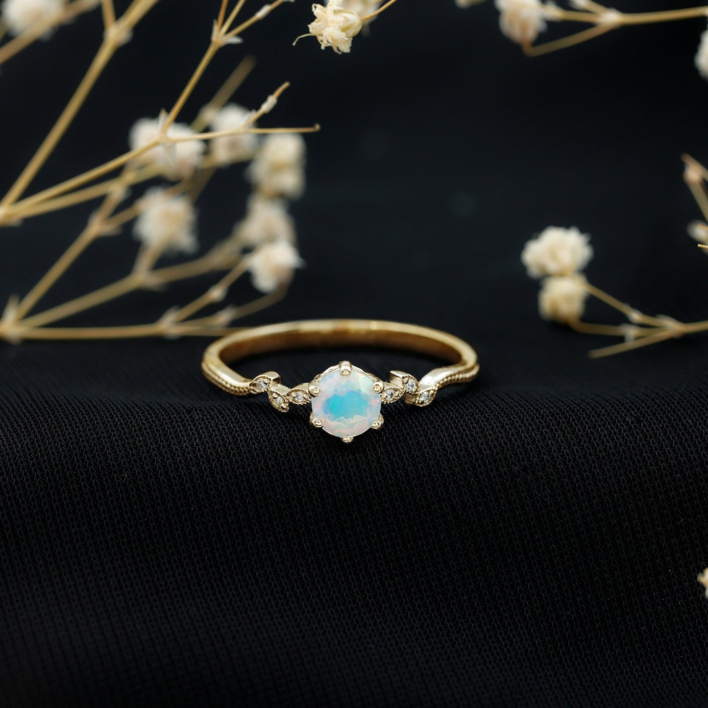 Nature Inspired Ethiopian Opal Promise Ring with Diamond