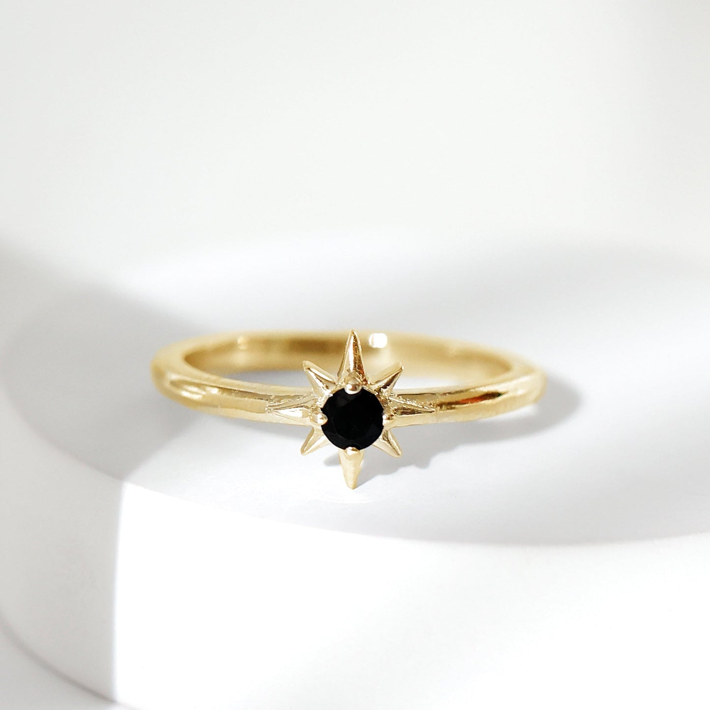 Genuine Black Spinel Sunburst Promise Ring for Women