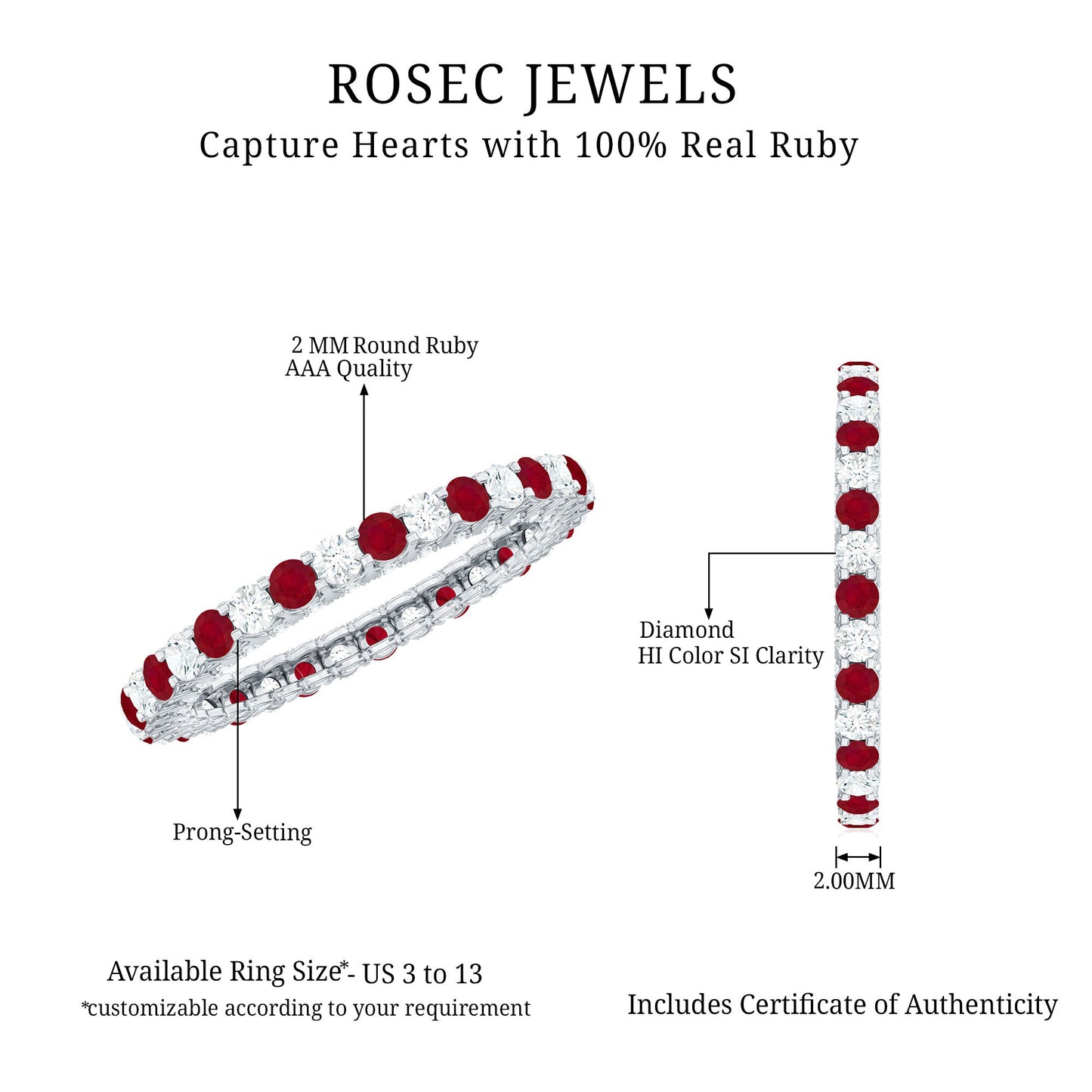 Natural Ruby Diamond Eternity Ring for Anniversary