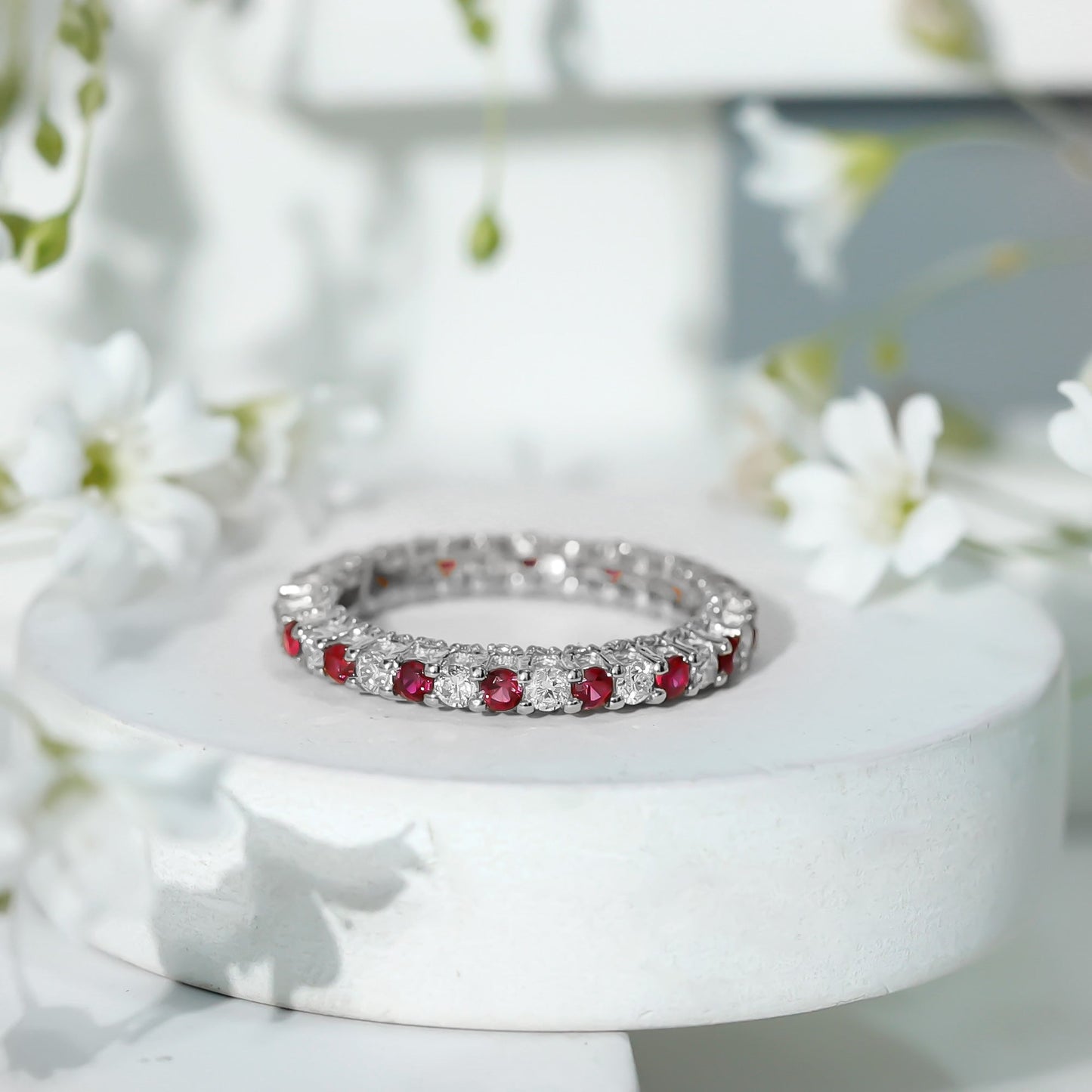 Natural Ruby Diamond Eternity Ring for Anniversary