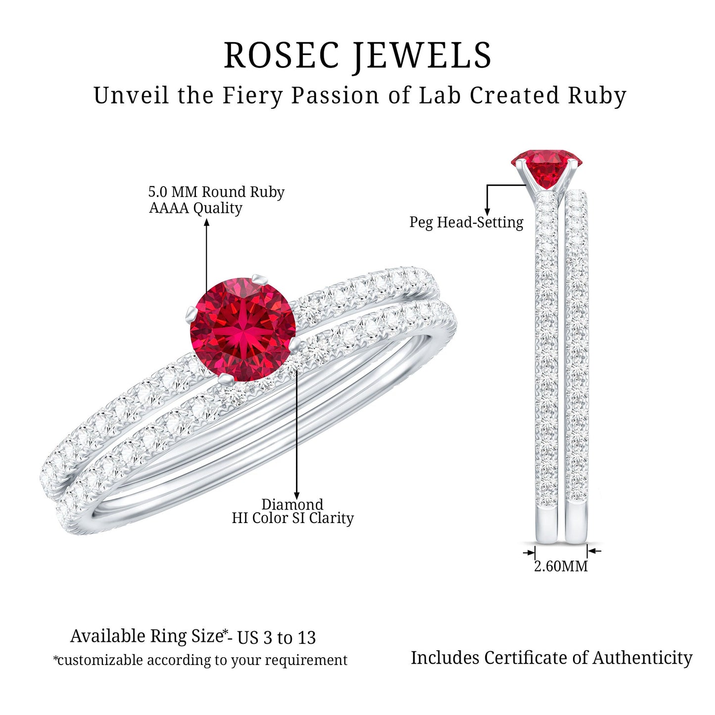Simple Lab Created Ruby and Diamond Wedding Ring Set