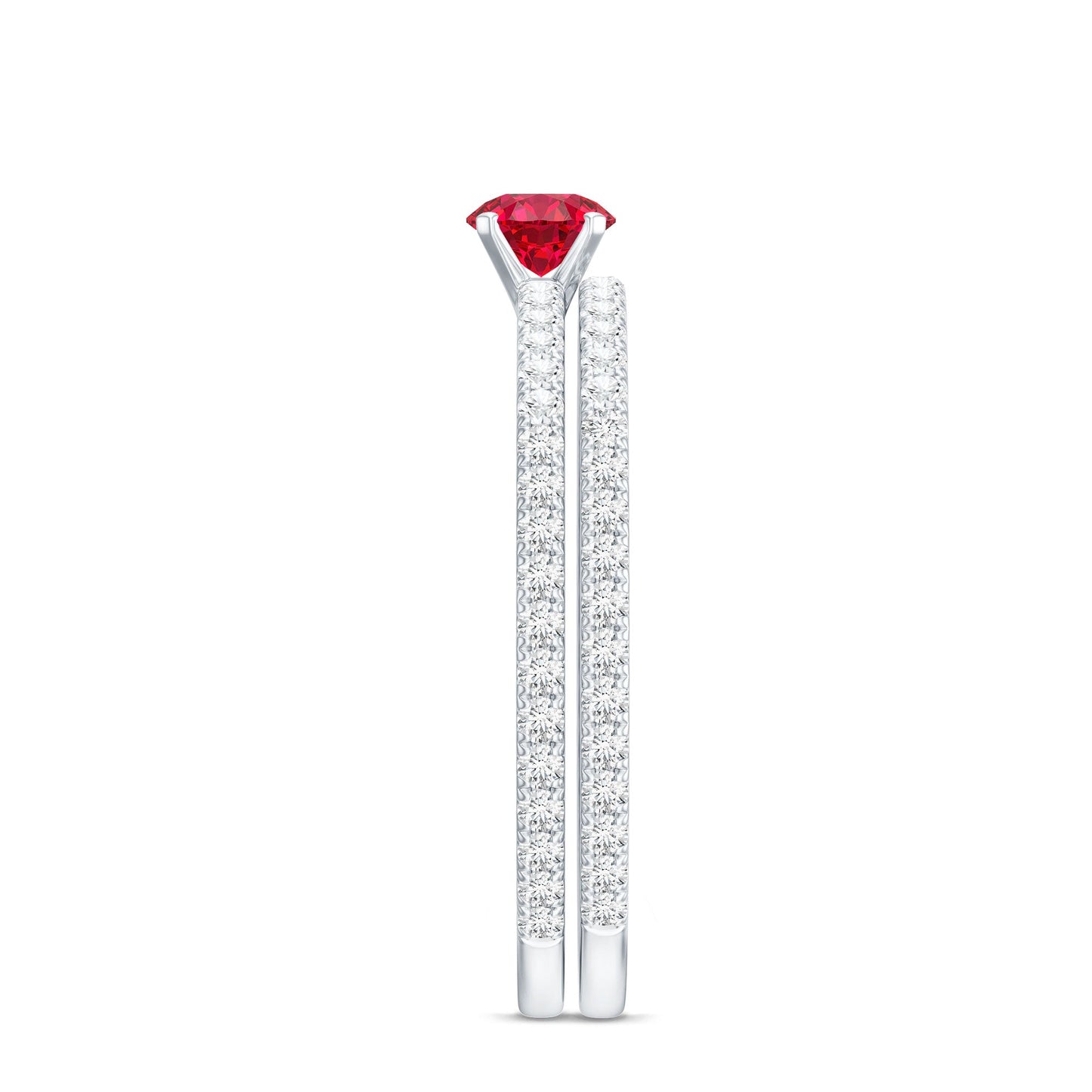 Simple Lab Created Ruby and Diamond Wedding Ring Set