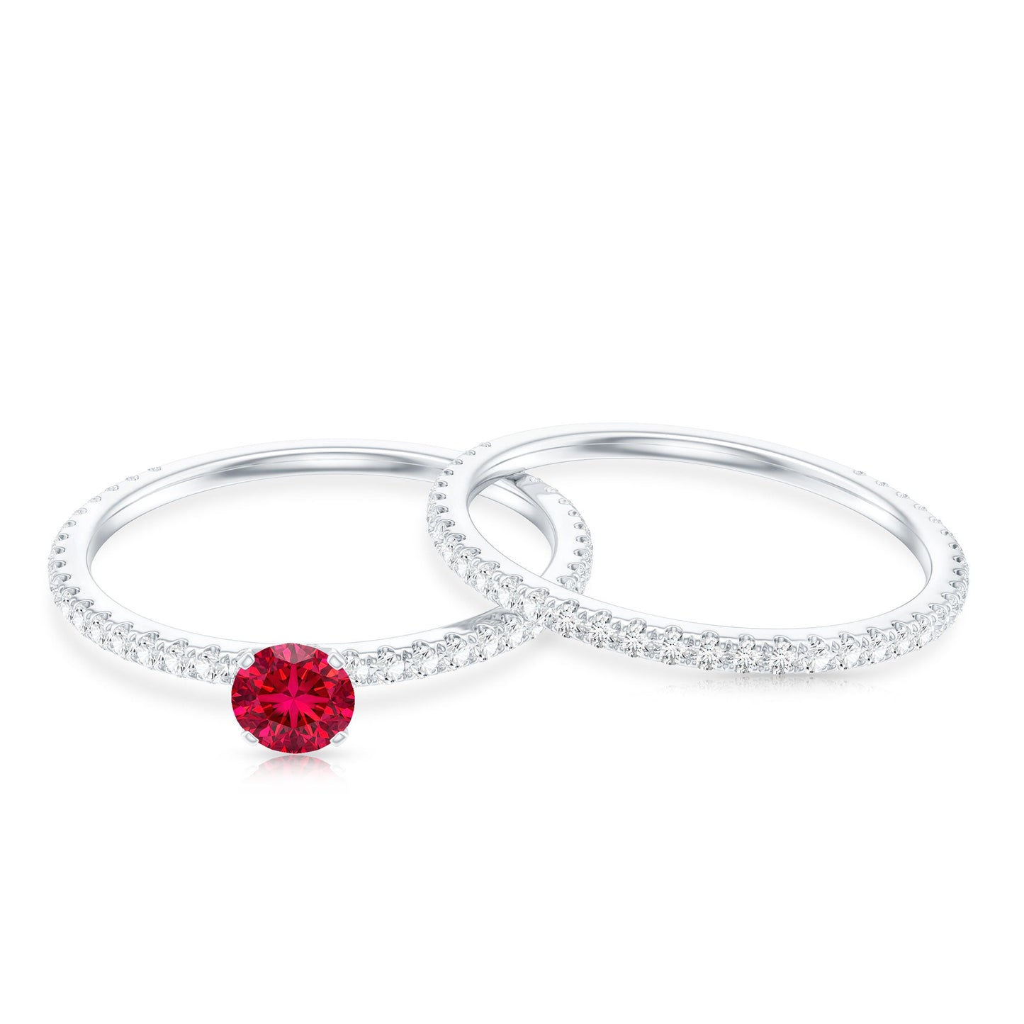 Simple Lab Created Ruby and Diamond Wedding Ring Set