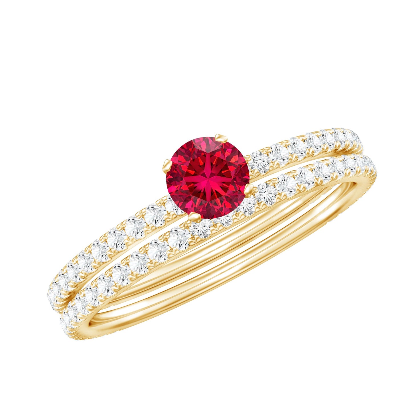 Simple Lab Created Ruby and Diamond Wedding Ring Set