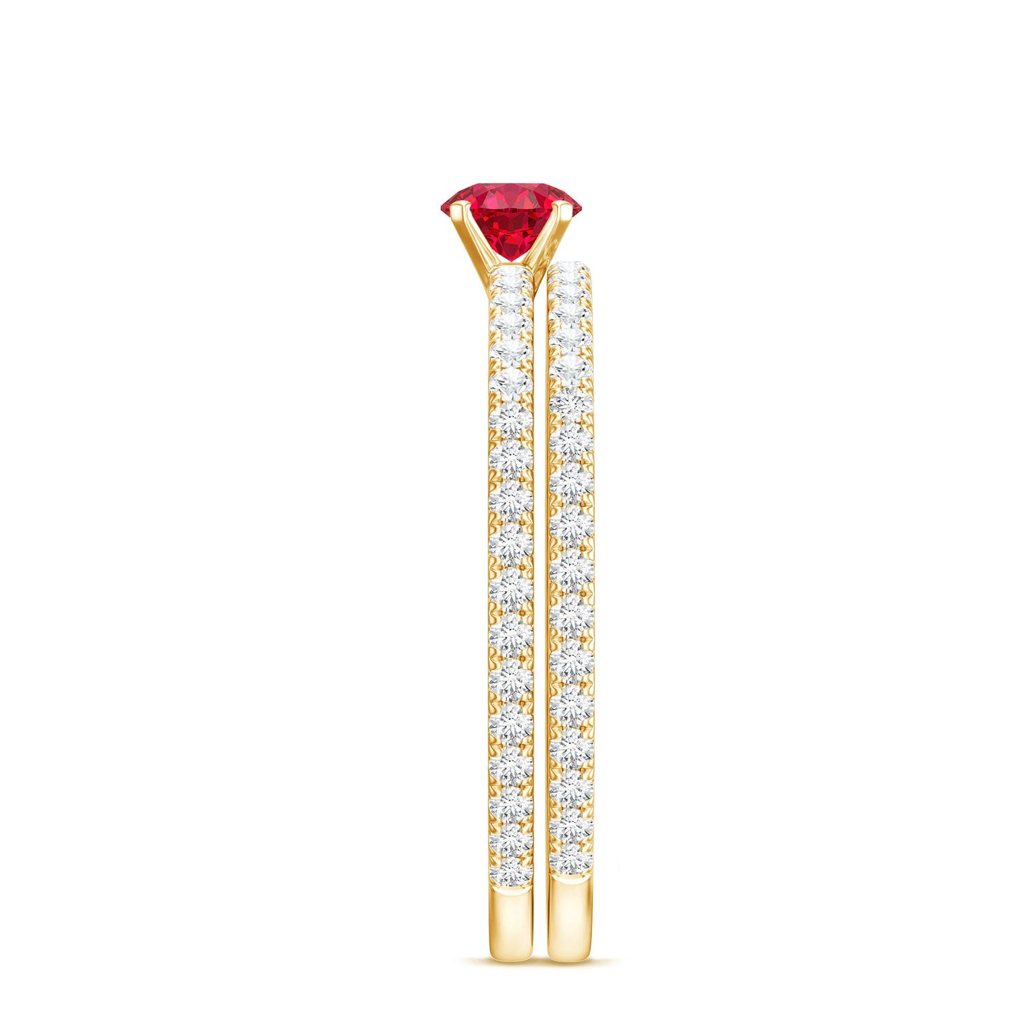 Simple Lab Created Ruby and Diamond Wedding Ring Set